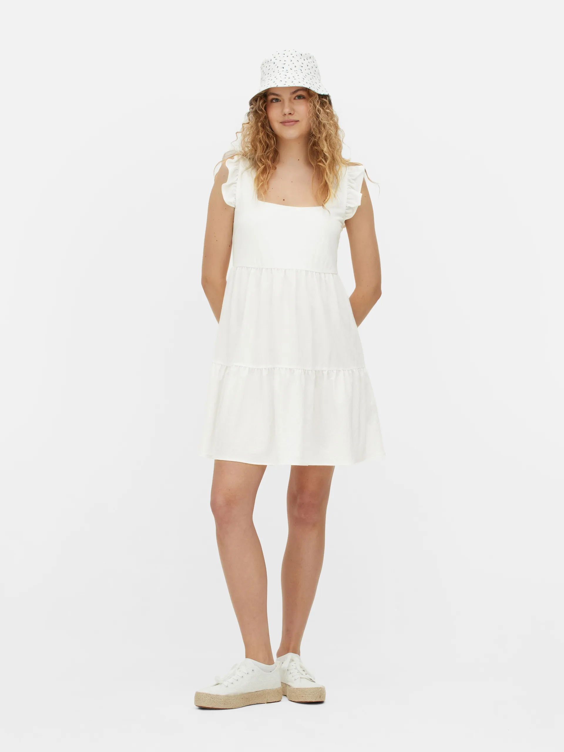 Ruffle Strap Tiered Smock Mini Dress