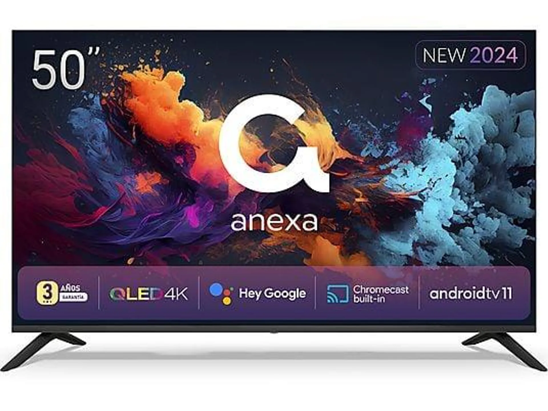 TV QLED 50" - ANEXA SMART50C01UGQ Google Assistant, UHD 4K, Arm Cortex A53x4, Smart TV, DVB-T2 (H.265), Negro