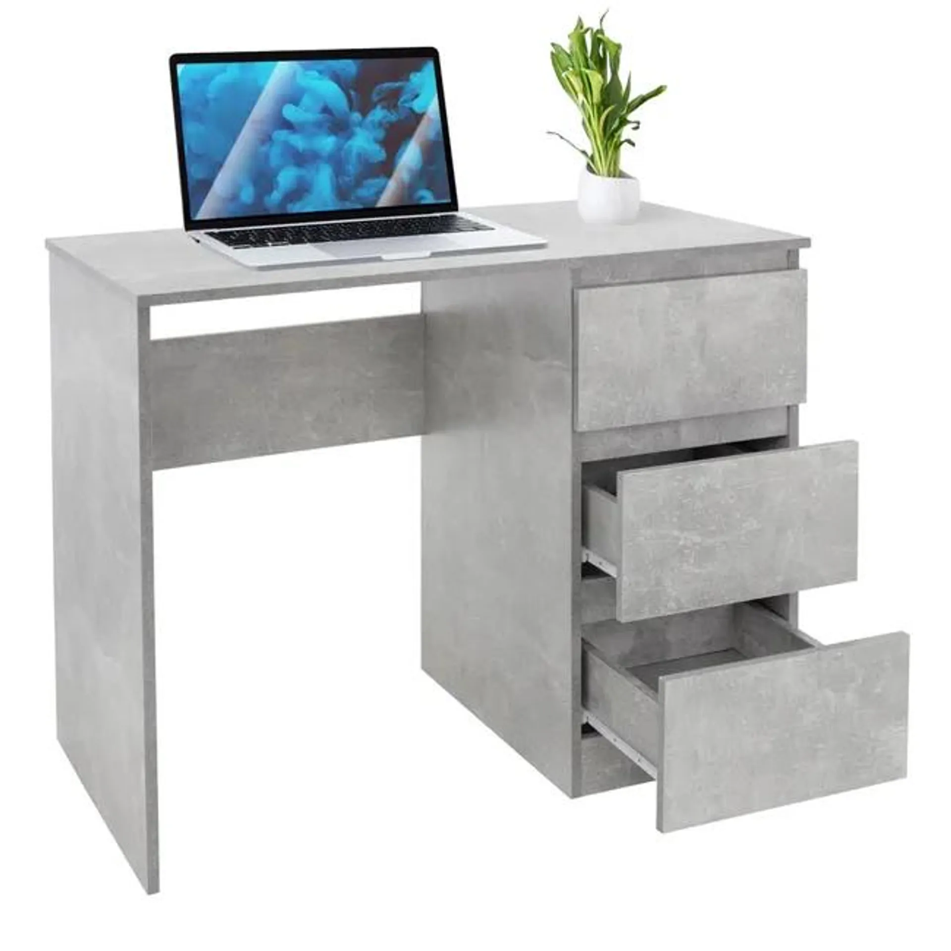 ML-Design Escritorio con 3 Cajones 90x76x50 cm Gris con Aspecto de Cemento con Tapas de Cajones con Gran Espacio de Almacenamiento Mesa de Trabajo par