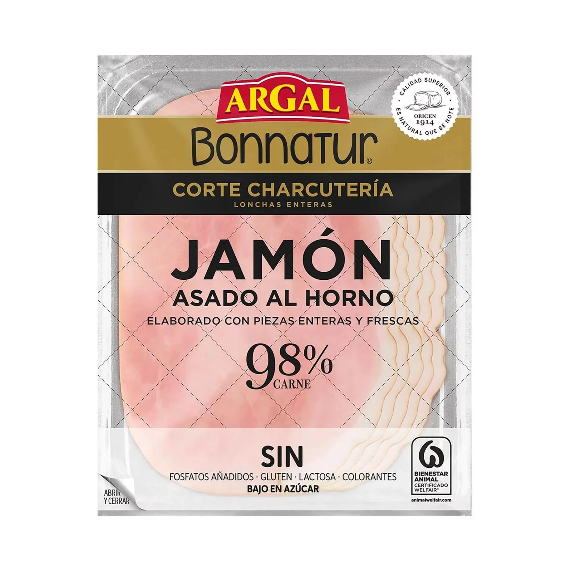 ARGAL Bonnatur Jamón asado al horno, cortado en lonchas enteras 125 g.