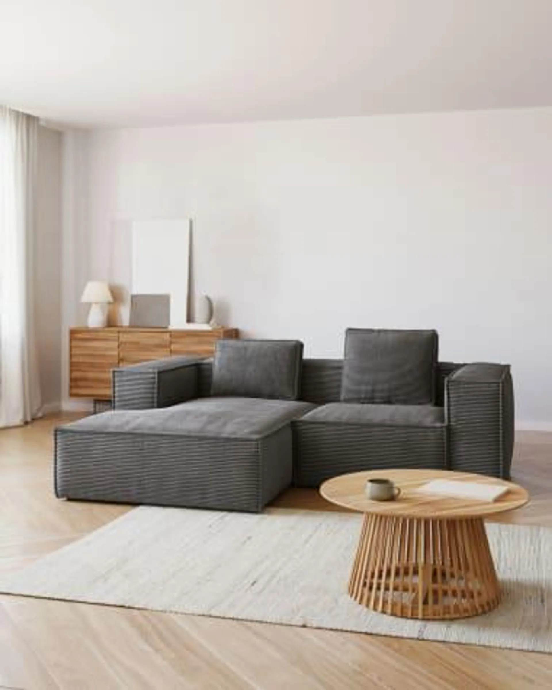 Sofá Blok 2 plazas chaise longue izquierdo pana gruesa gris 240 cm