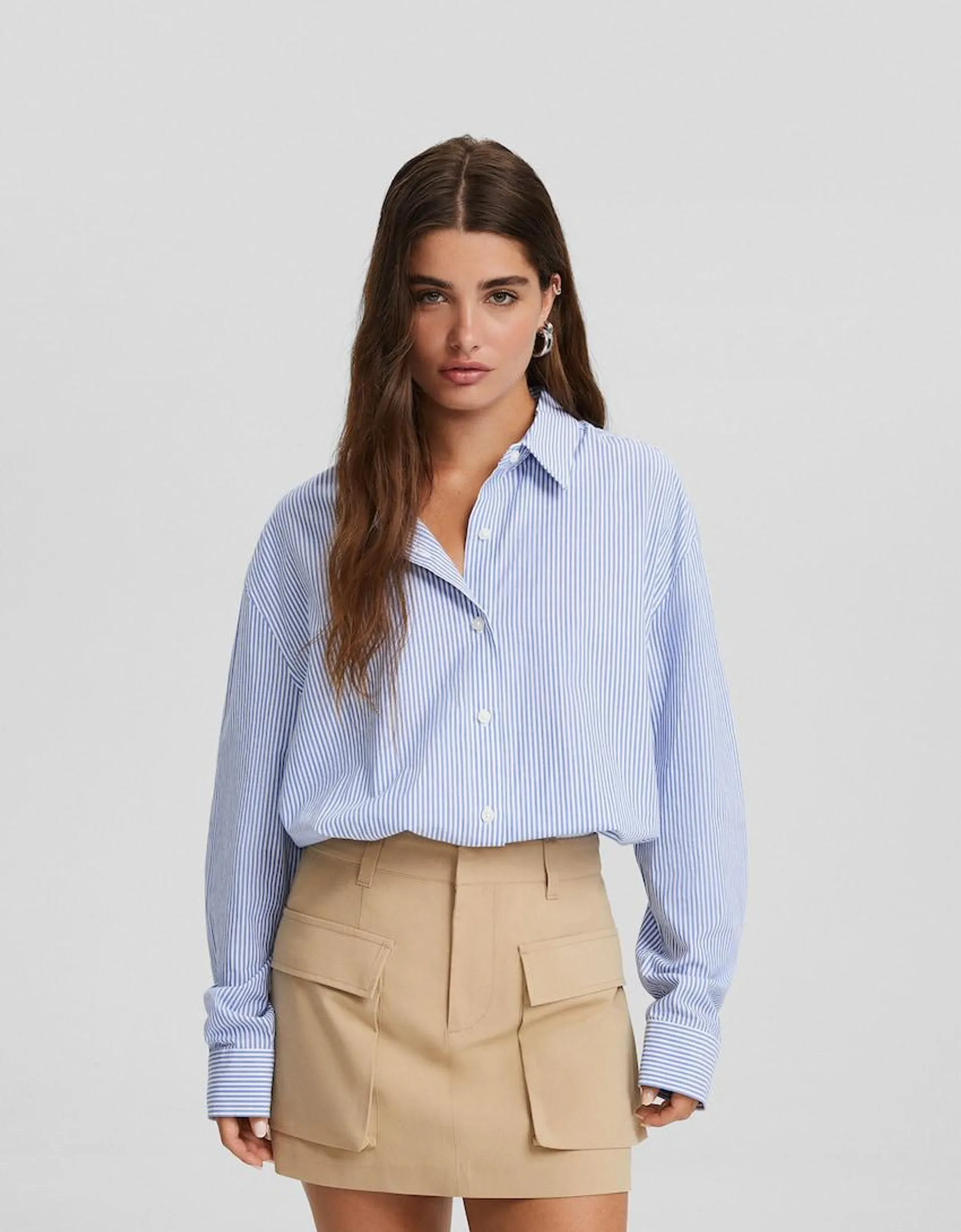 Striped long sleeve poplin shirt