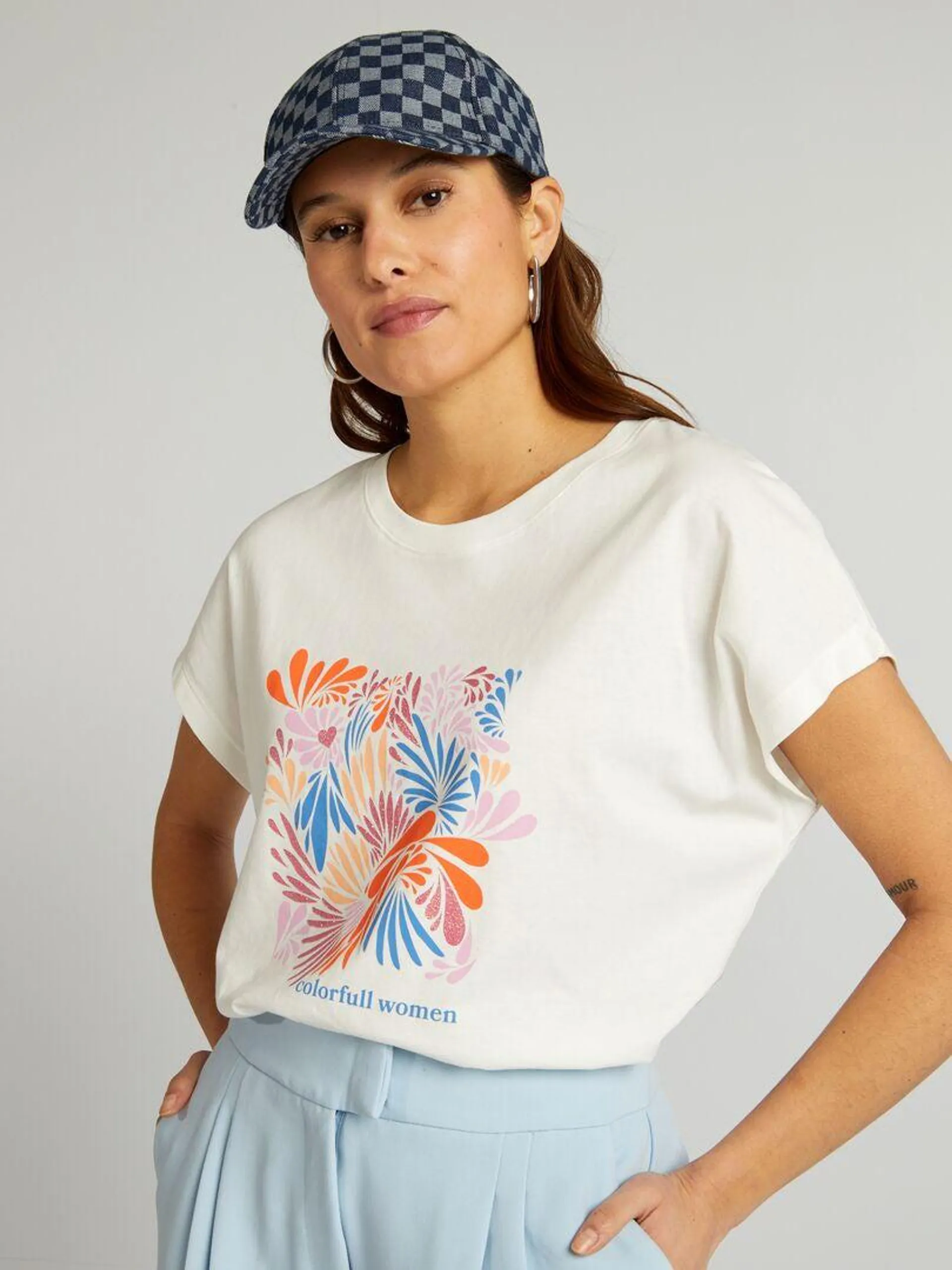 Camiseta estampada 'derechos de la mujer' - BLANCO