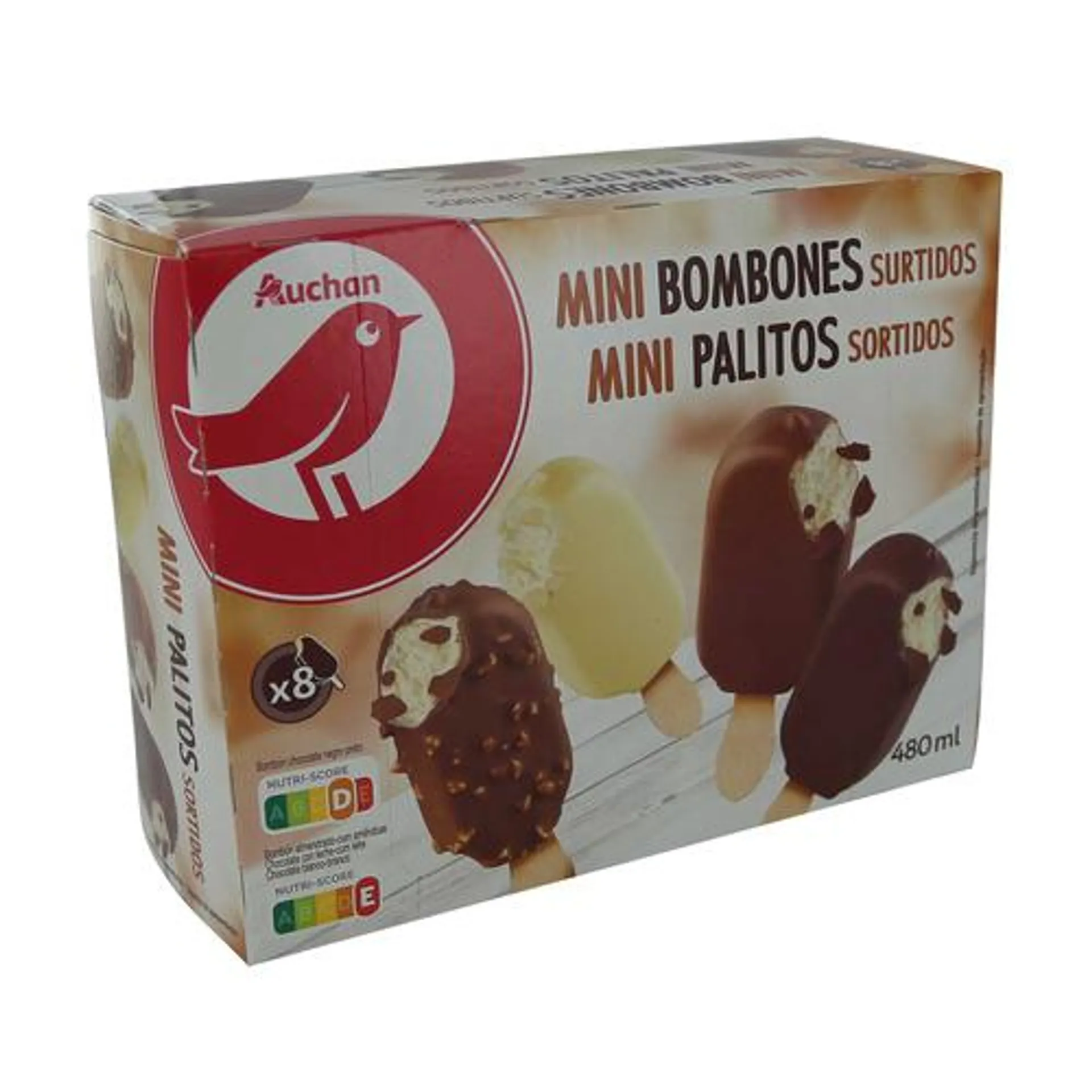 PRODUCTO ALCAMPO Minibombón helado de chocolate blanco, con leche, negro y almendrado PRODUCTO ALCAMPO 8 x 60 ml.