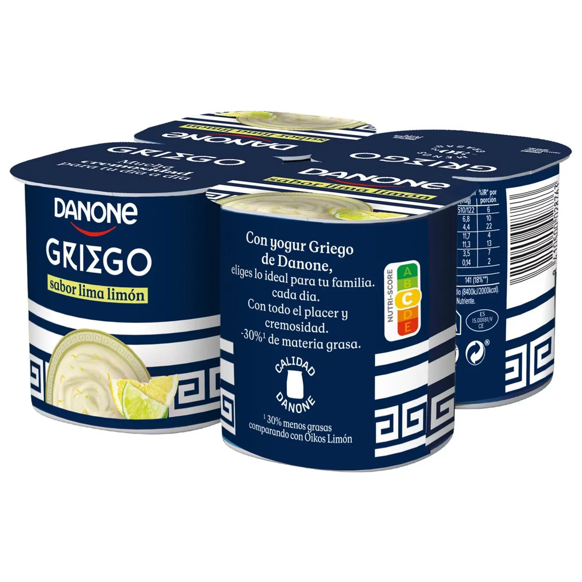 DANONE Yogur griego con sabor a lima-lomón y con un 30% menos de grasa 4 x 110 g.