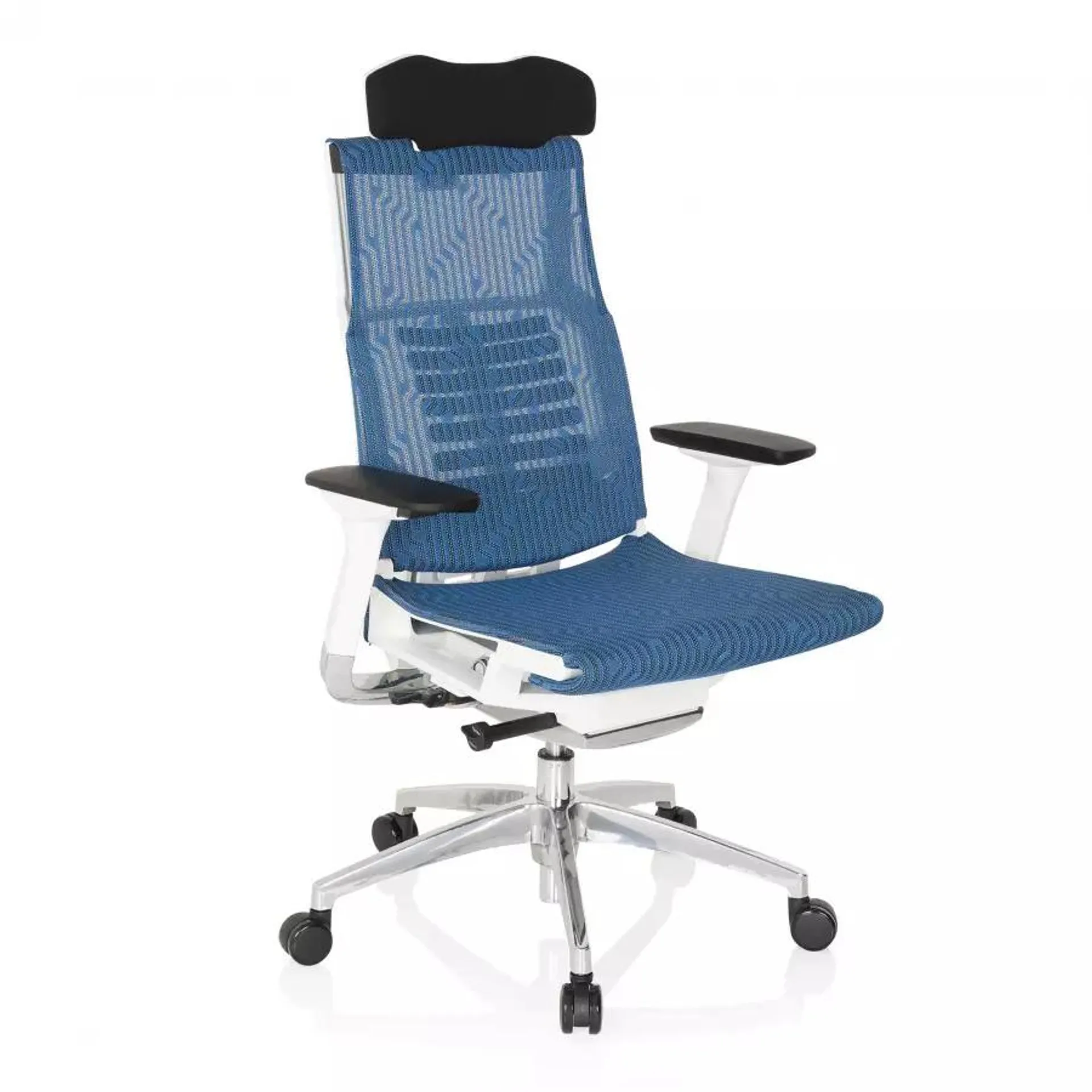 Silla ergonómica Dynamic white, mecanismo sincron plus - Blanco/Azul