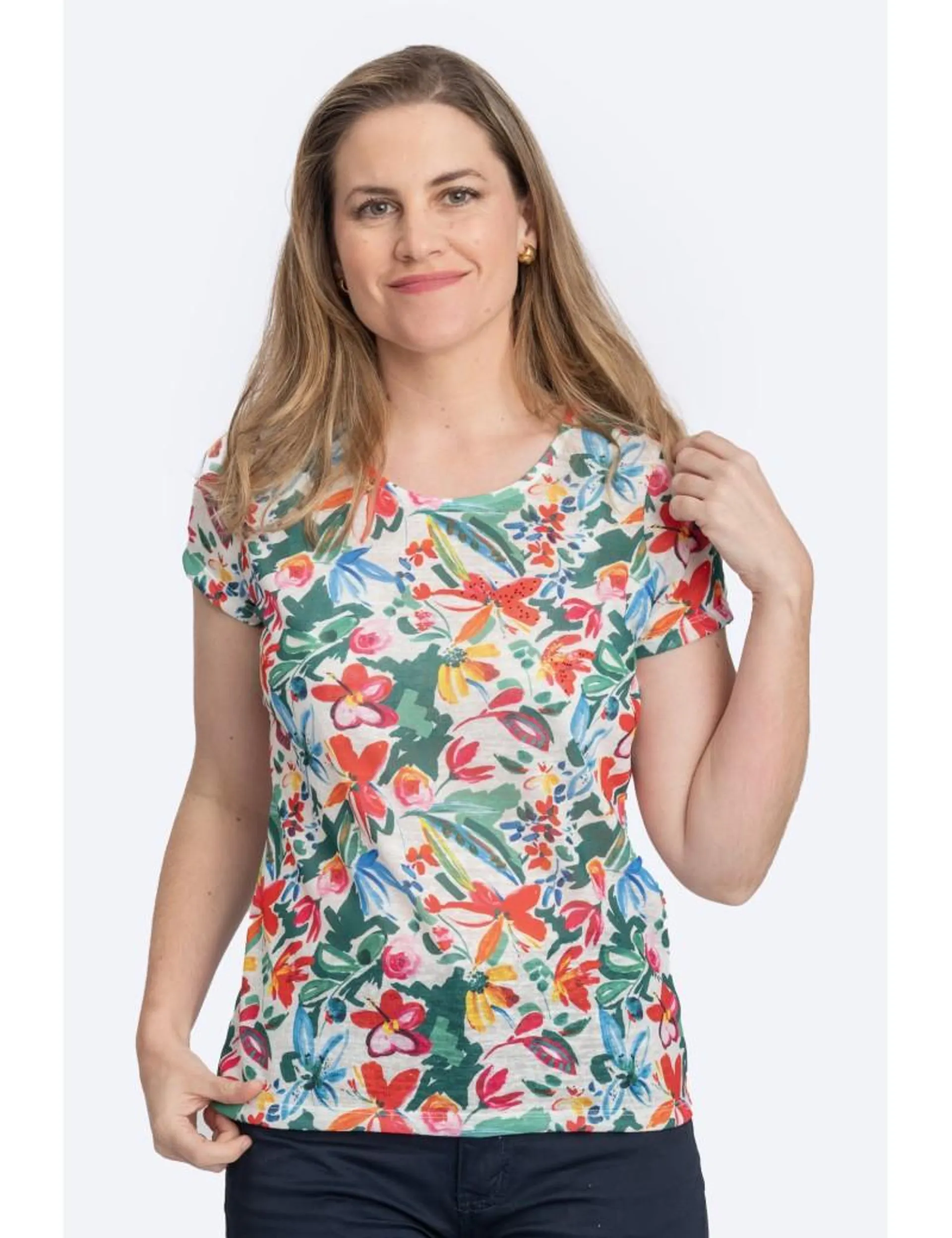 Camiseta Lino Jardín Strass