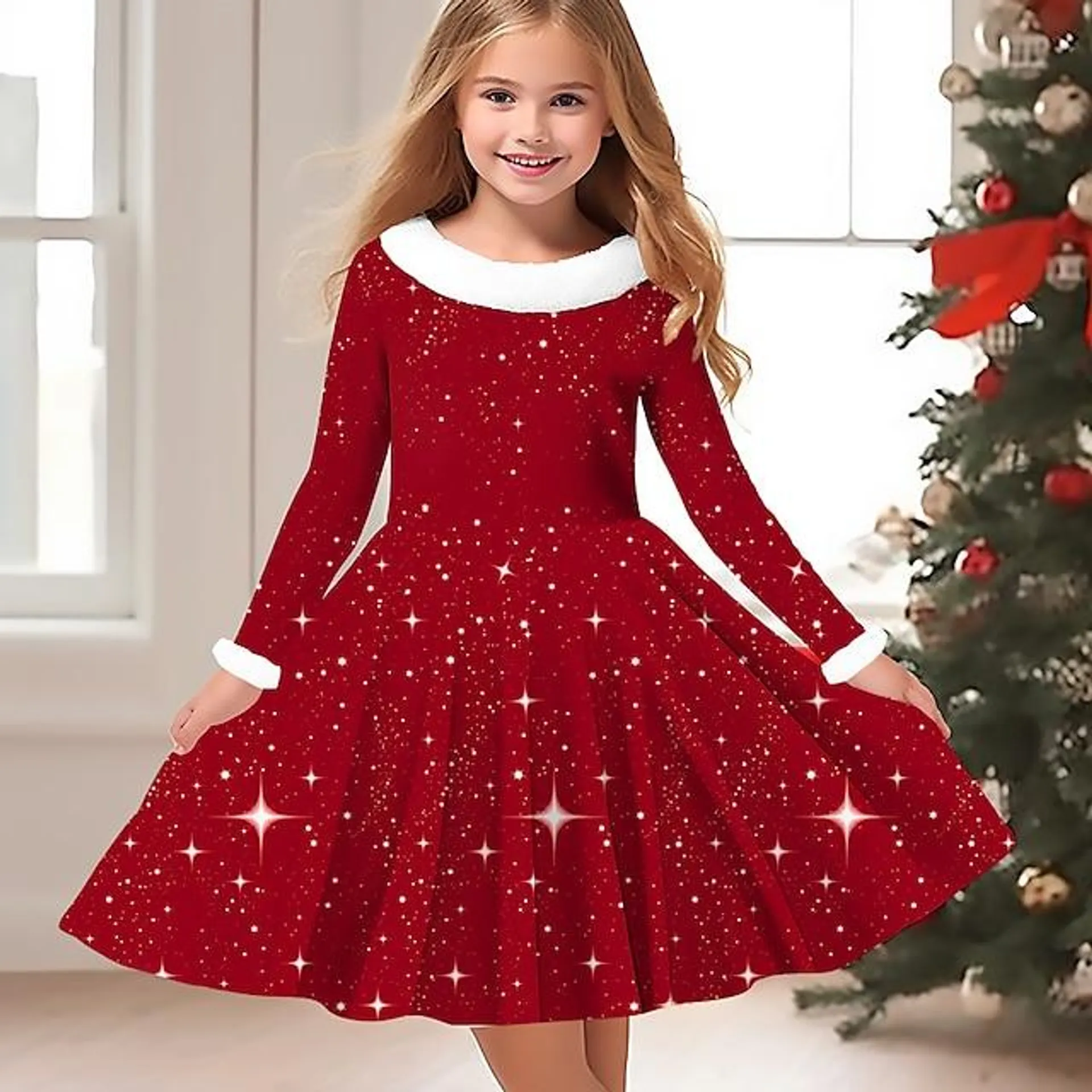 Vestido de color 3d para niña, manga larga, estampado 3d, deportes de otoño e invierno & Al aire libre, diario, vacaciones, lindo, informal, hermoso, niños de 3 a 12 años, vestido informal, vestido