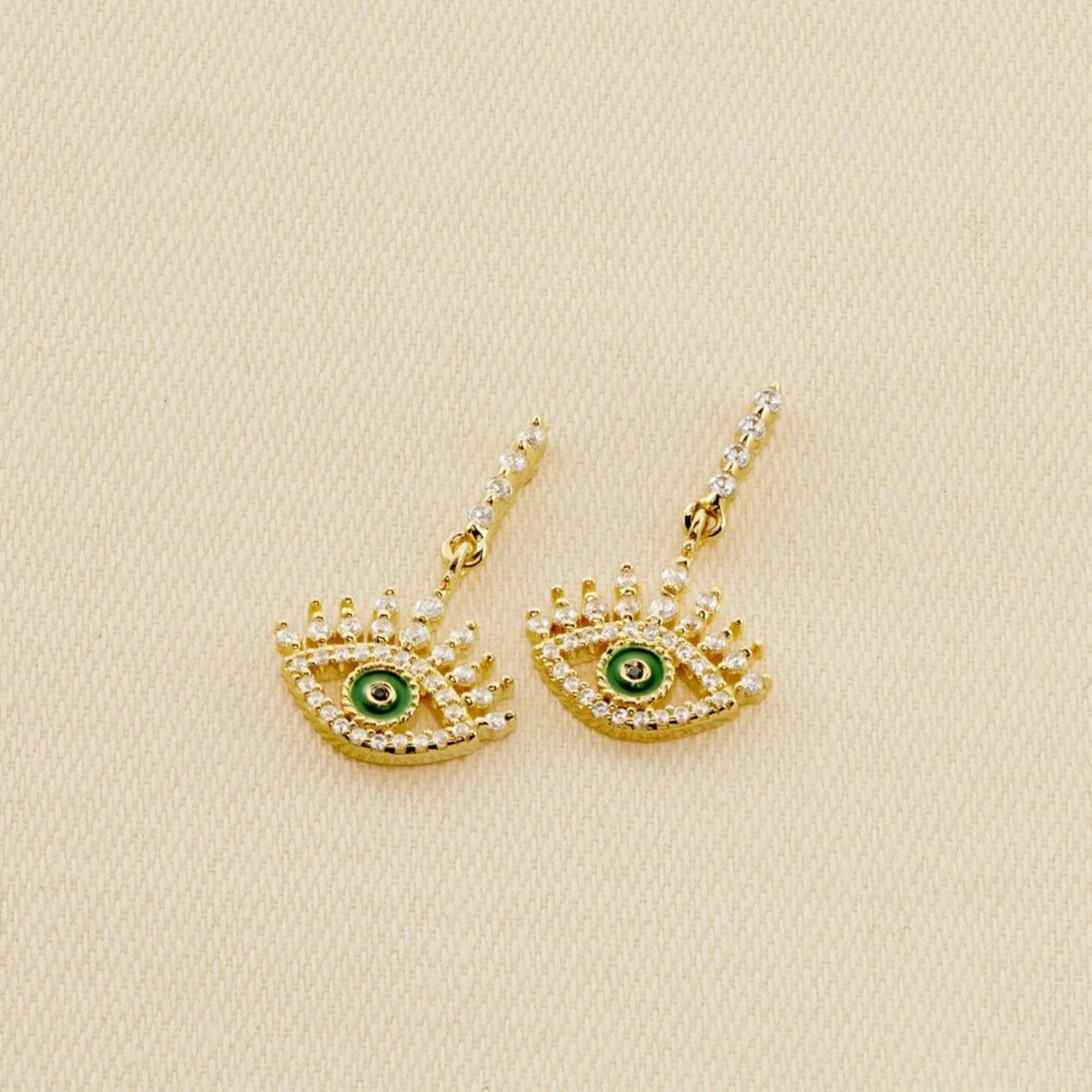 Pendientes largos LUCKY EYE - Verde / Dorado