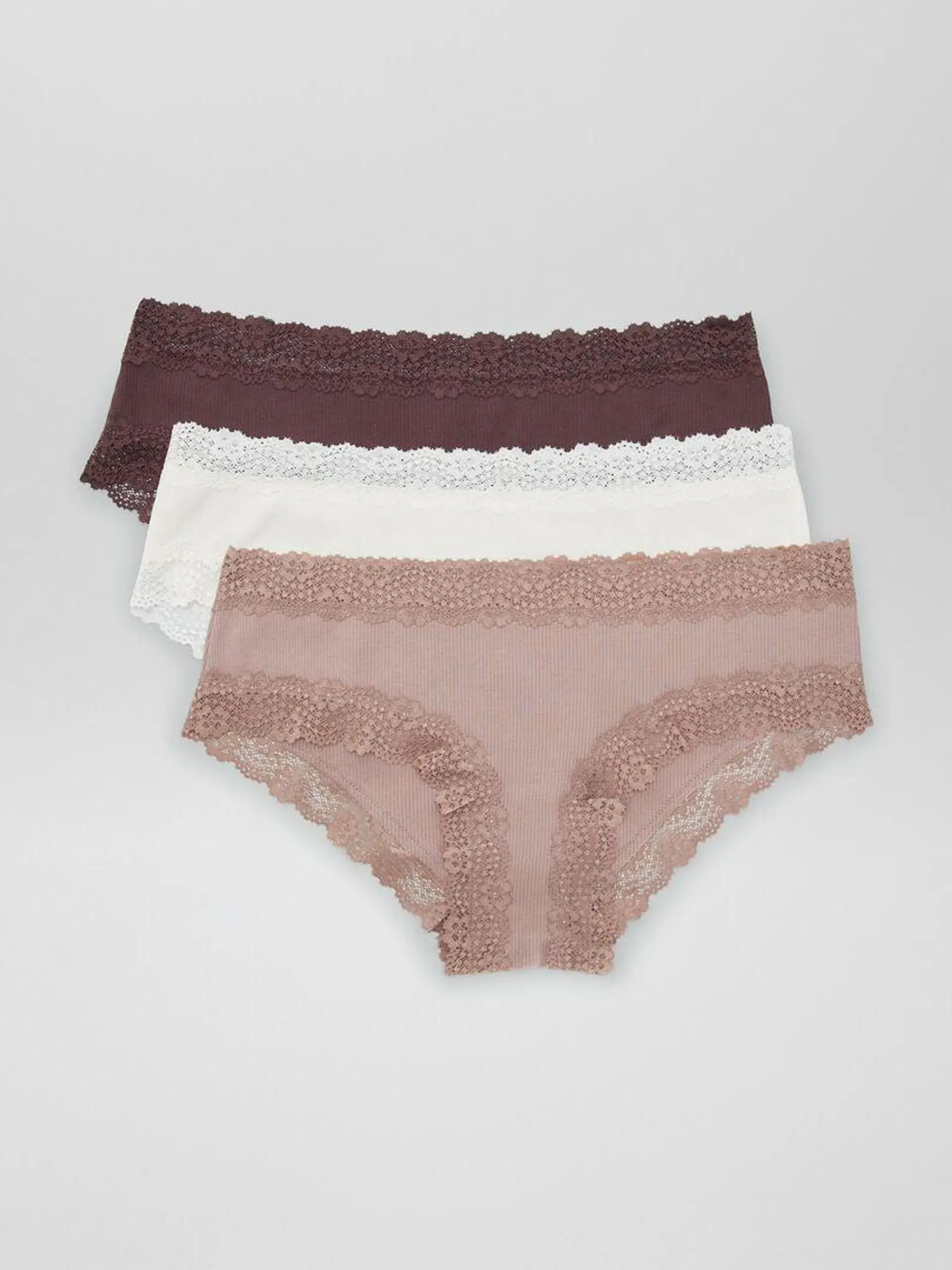 Pack de 3 culottes de canalé fino - castaño ciruela