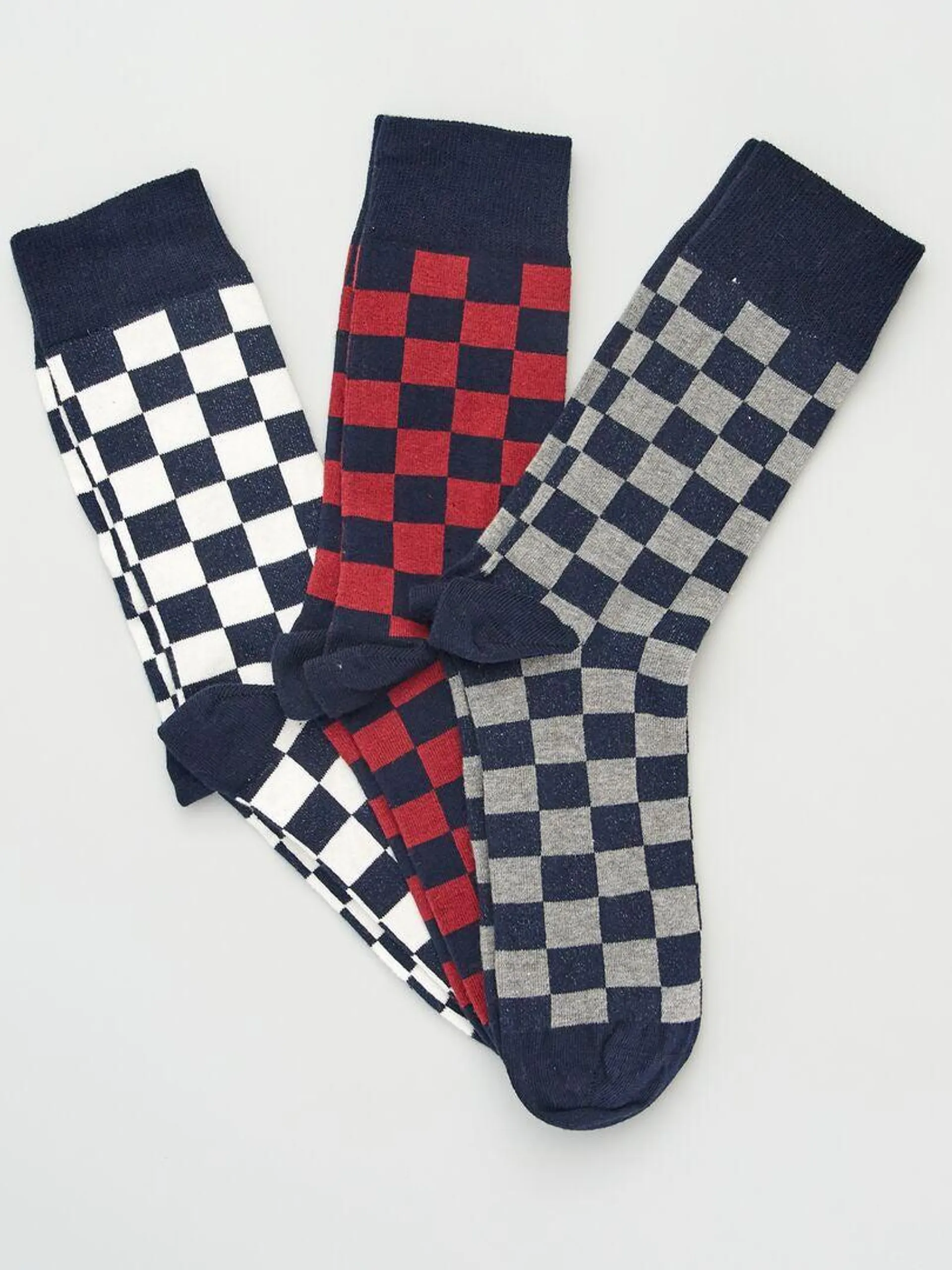 Pack de 3 pares de calcetines con estampado de 'damero' - BLANCO