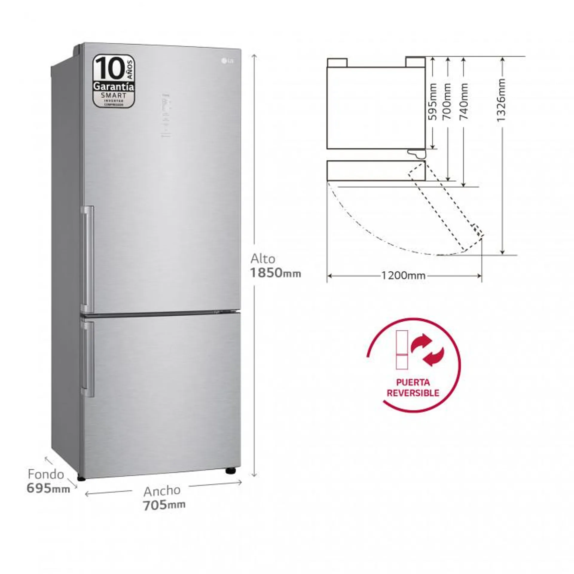 Outlet Frigorífico Combi LG, 185cm, Inox antihuellas, clasificación D