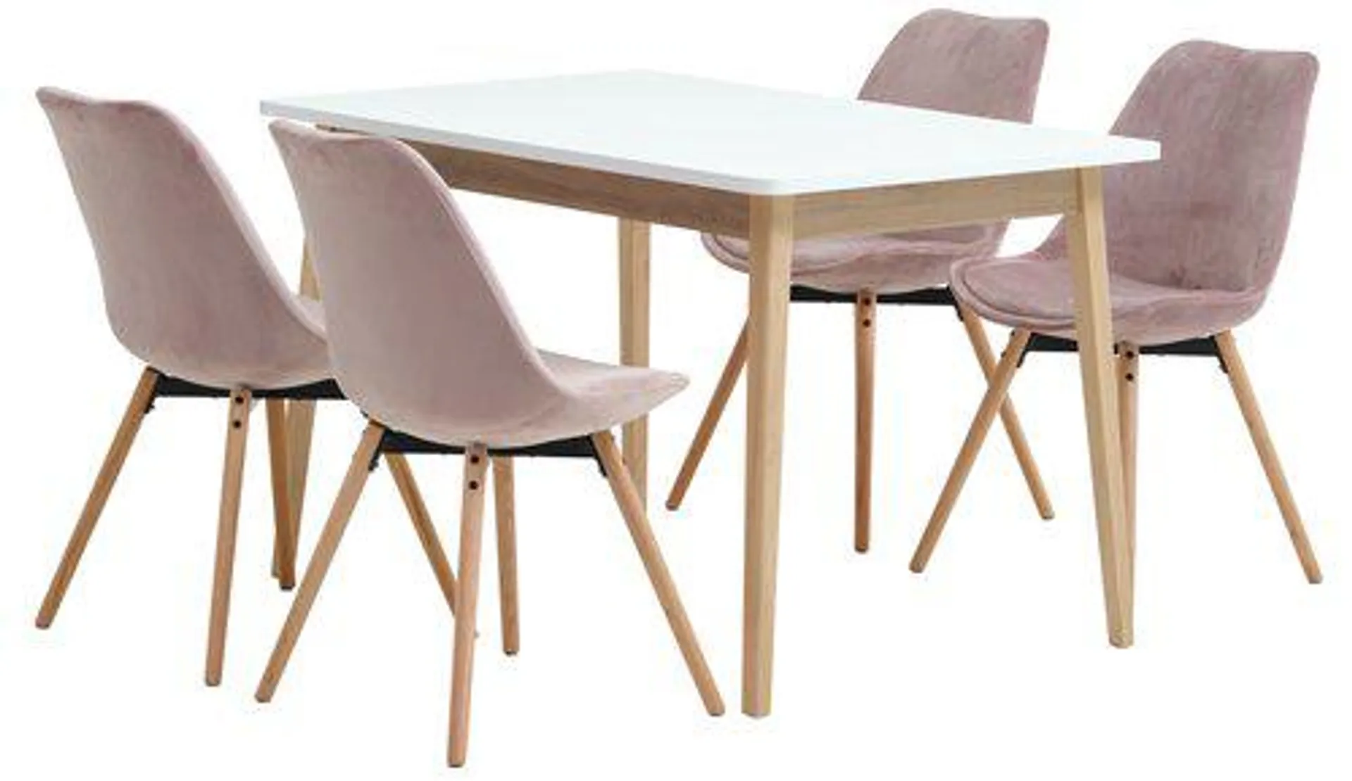 Mesa GAMMELGAB L120 + 4 sillas KASTRUP terciopelo rosa