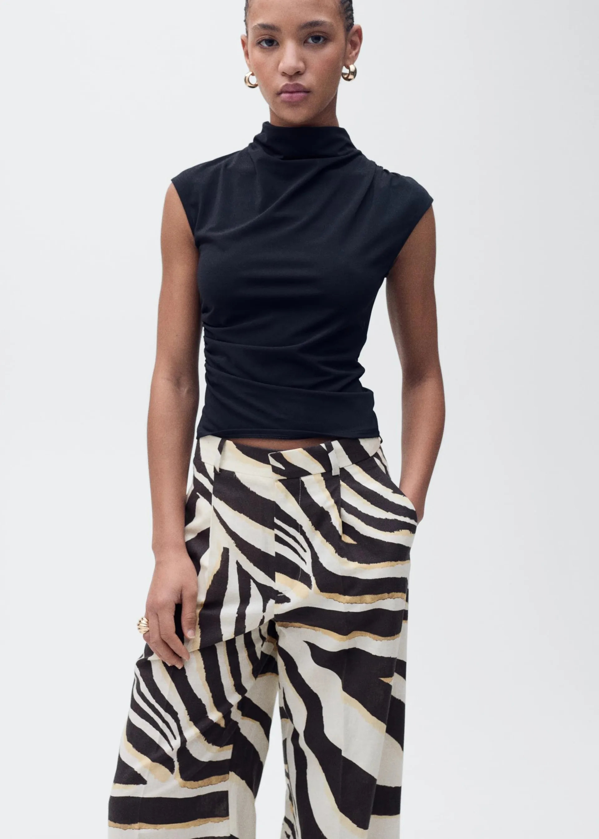 Pantalón lino wideleg cebra