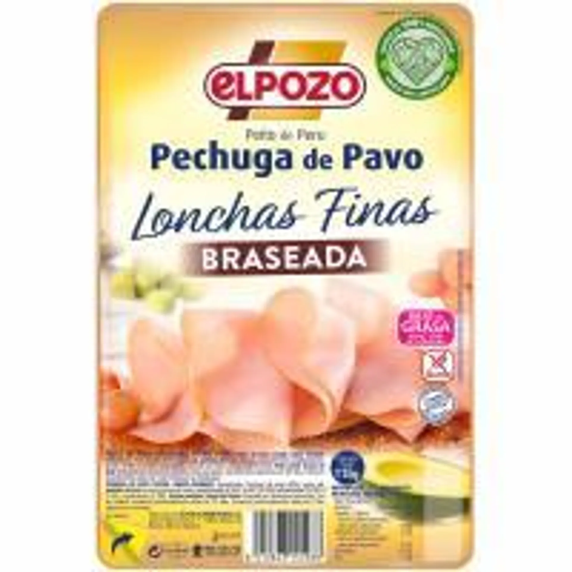 Pechuga de pavo braseado ELPOZO, lonchas finas, bandeja 115 g