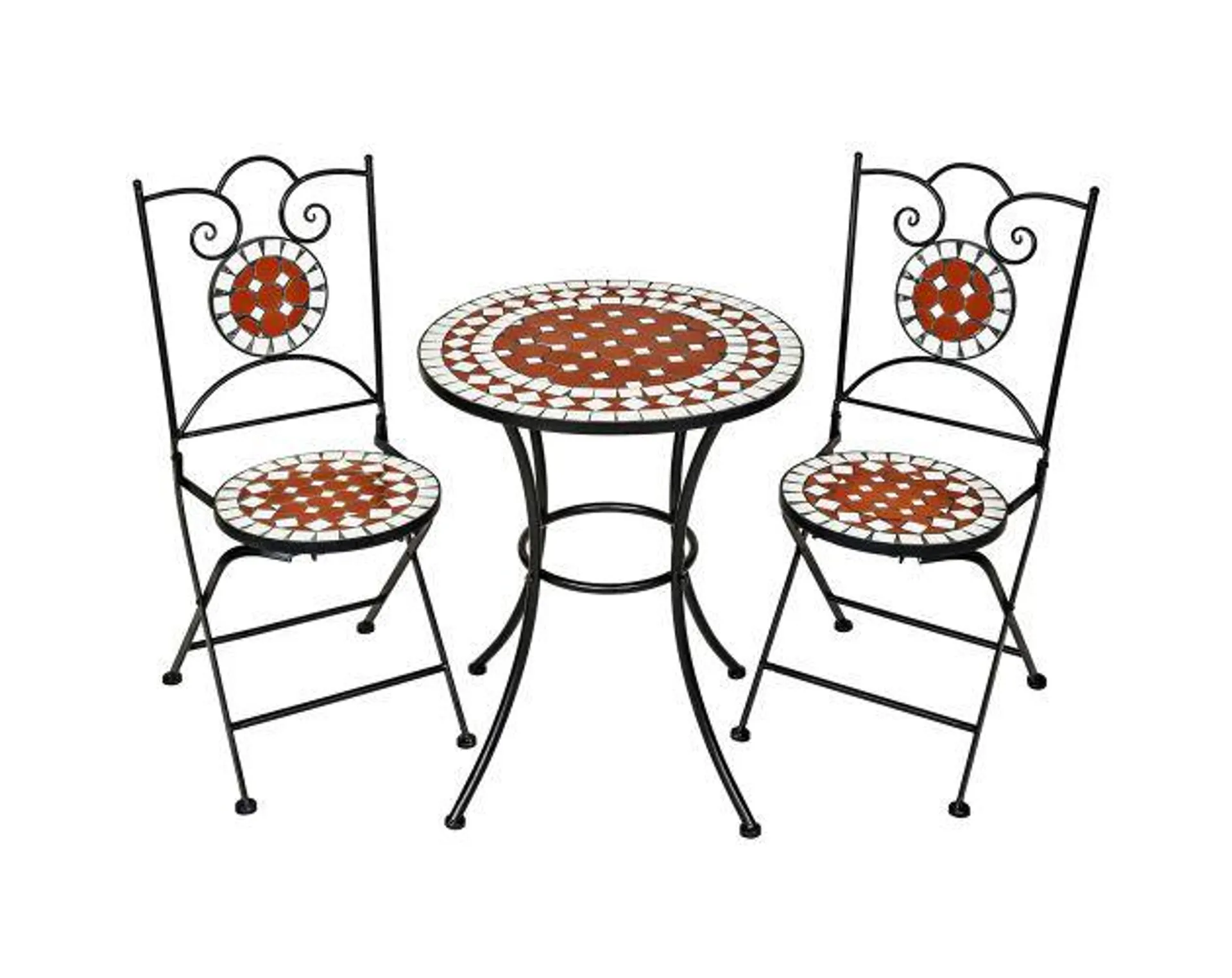 Conjunto de mesa ø 60cm + 2 sillas mosaico, marrón