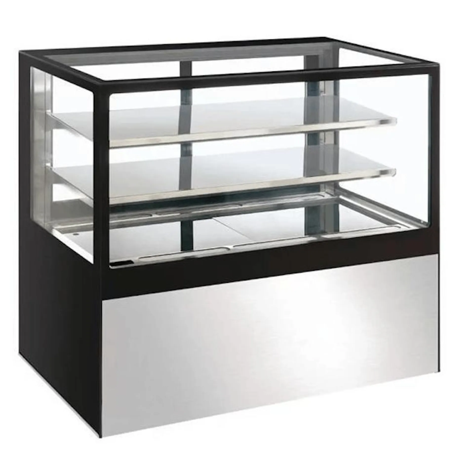 Vitrina refrigerada con 2 puertas, 2 estantes, acero inox./cristal, 120 x 150 x 68 cm, refrigeración por aire, 485L, negra/plateada, Polar Deli DB952