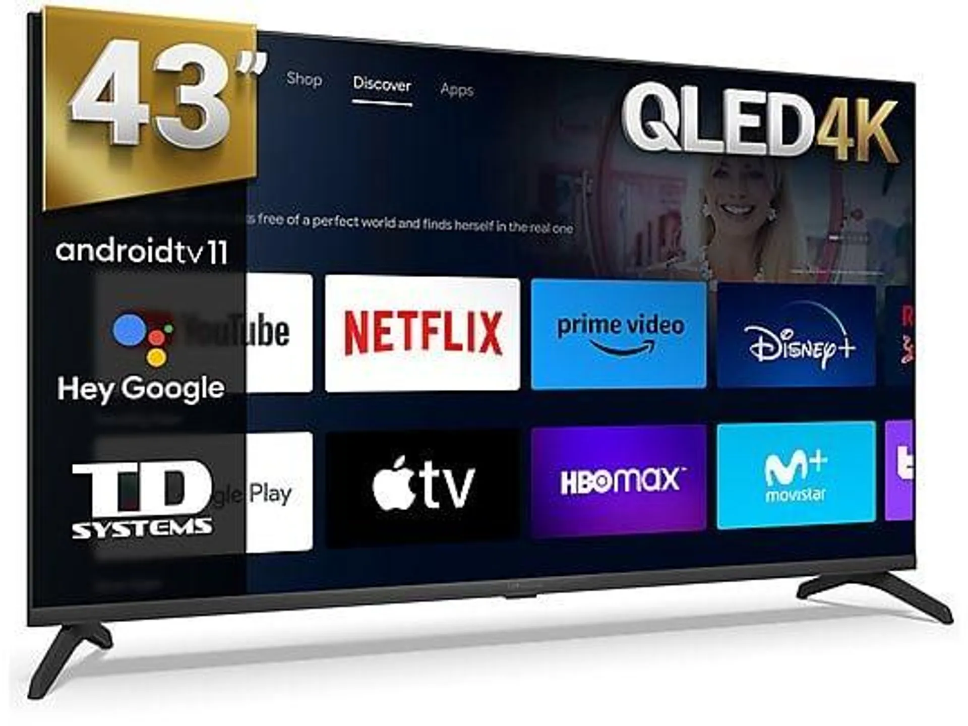 TV QLED 43" - TD SYSTEMS PRIME43C19GLQ Hey Google, UHD 4K, Arm Cortex A55x4, Smart TV, DVB-T2 (H.265), Negro