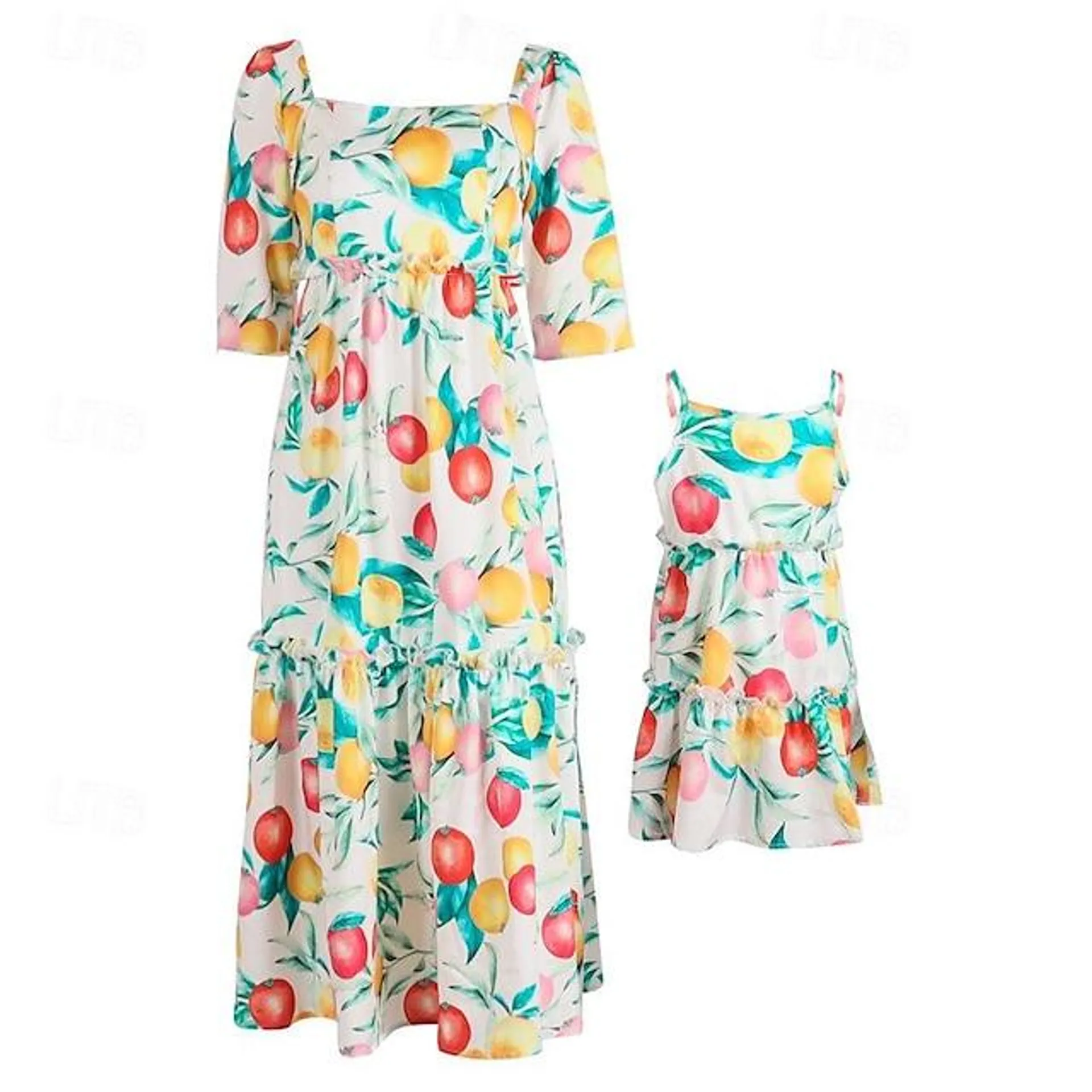 Mamá y yo vestidos de verano lindo vestido de playa con estampado de frutas mamá mamá y yo vestido de moda trajes a juego para la familia