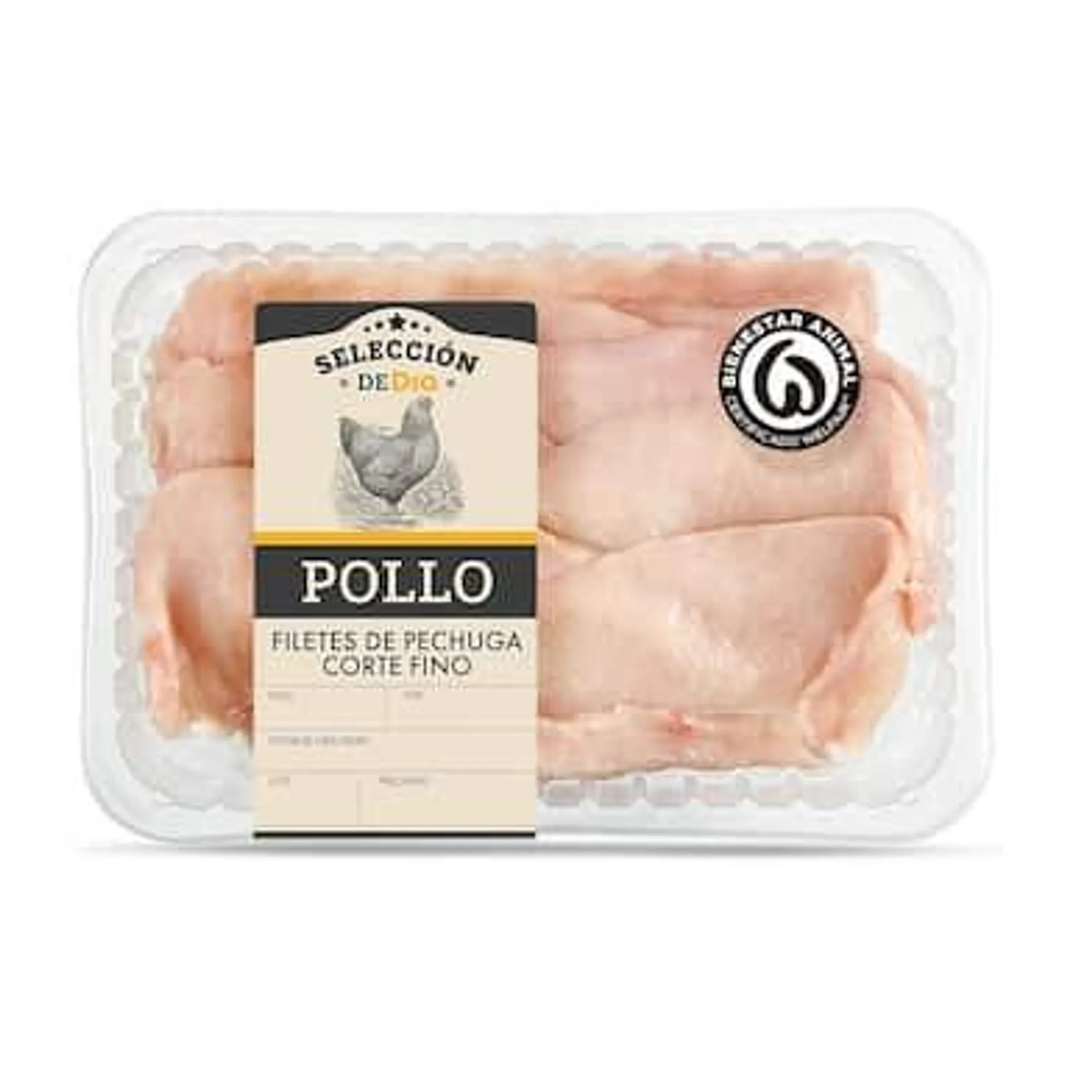 Filetes de pechuga de pollo corte fino Selección de Dia bandeja 450 g aprox.