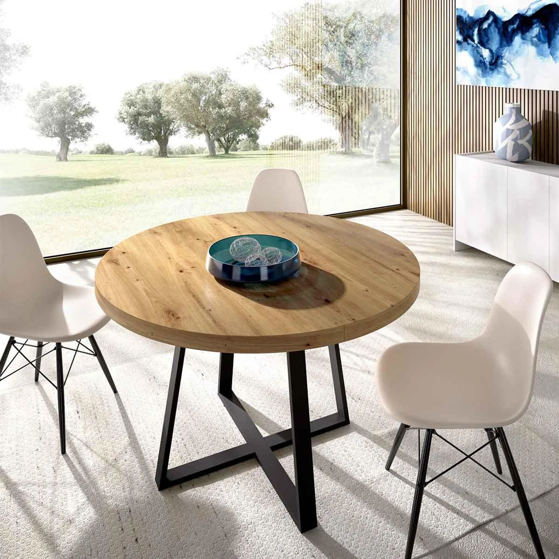 Mesa de comedor Duna redonda extensible nordic/negro Ø110-158x77 cm