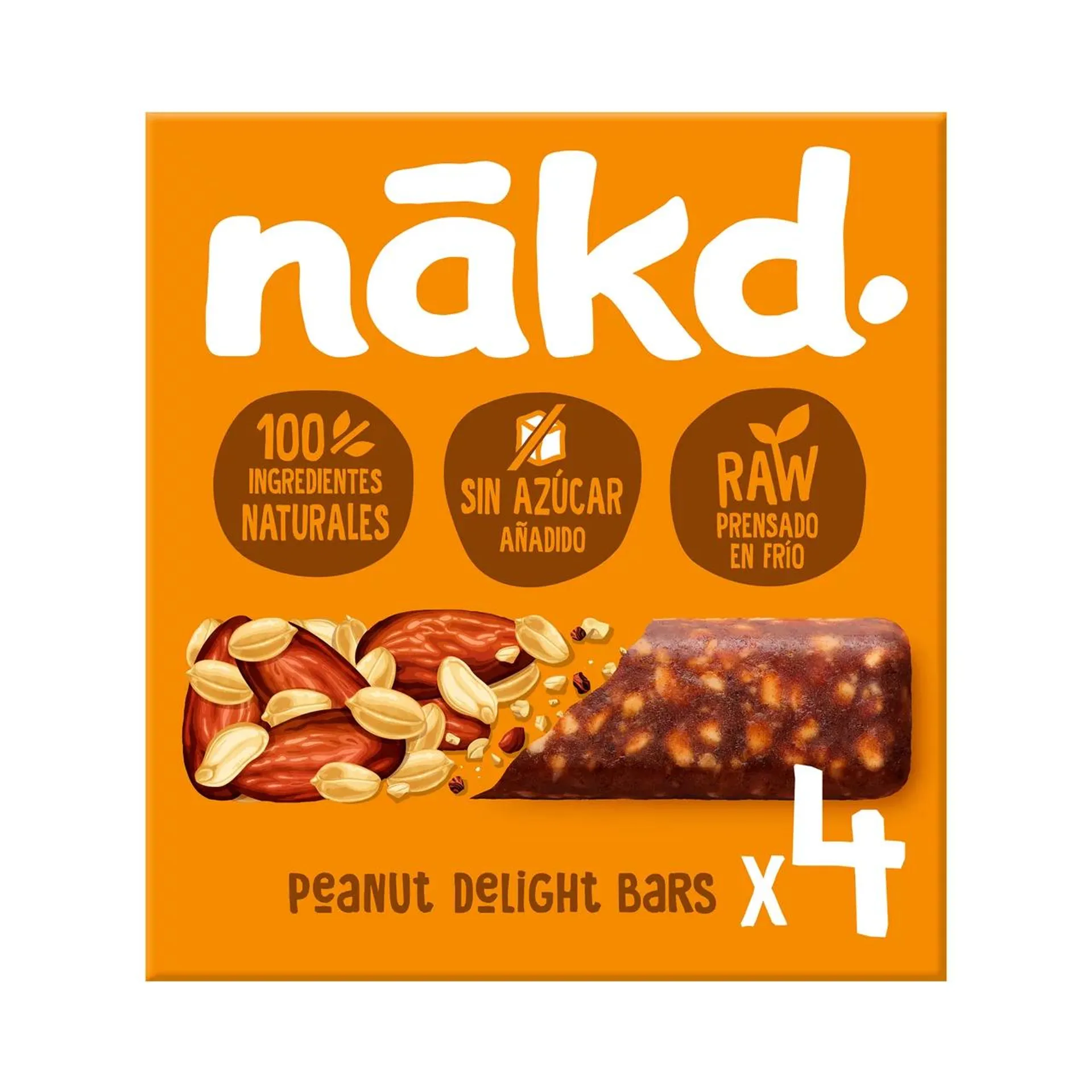 NÁKD Barritas de cacahuetes con fruta y frutos secos, 100% ingredientes naturales y sin azúcares añadidos NÁKD 4 uds. 140 g.