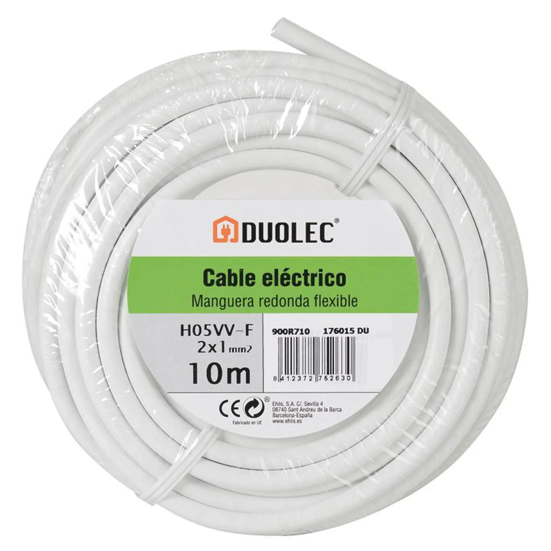 Cable eléctrico bipolar manguera DUOLEC blanco UNE H05VV-F mini rollo 10m