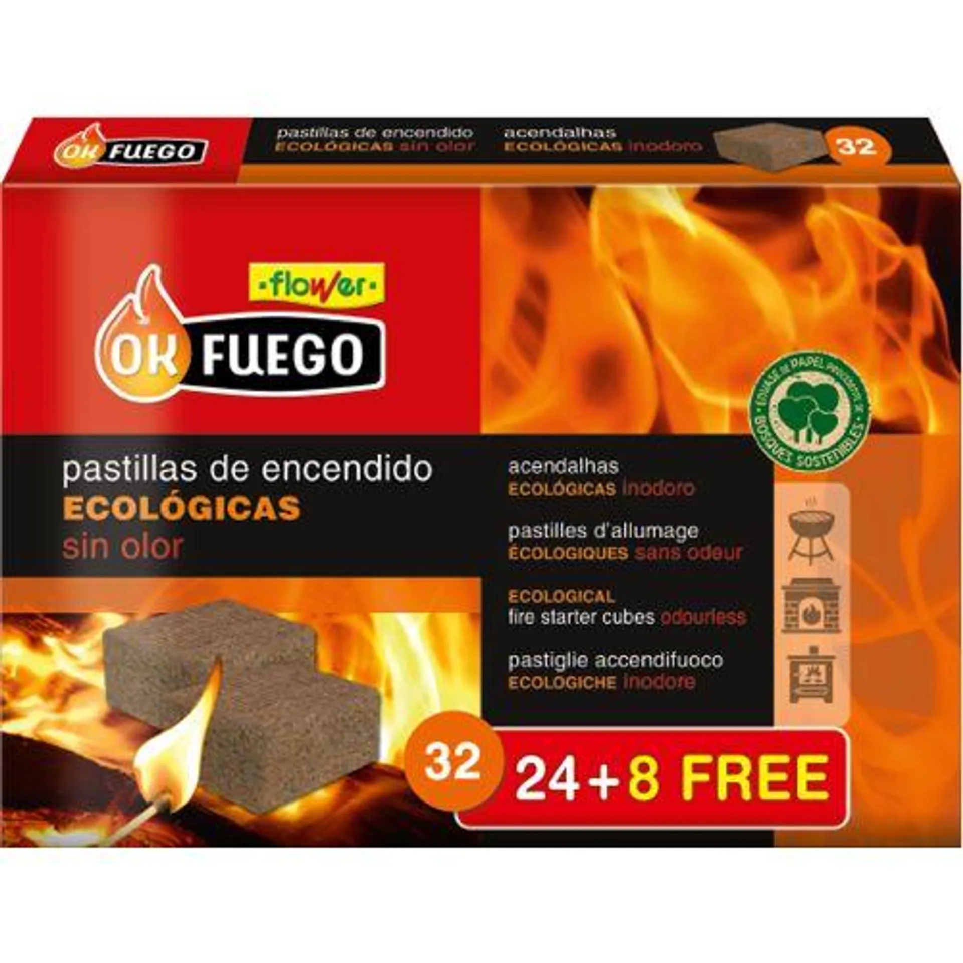 Pastilla encendido barbacoa ok fuego ecologica 1-50204 32 pz