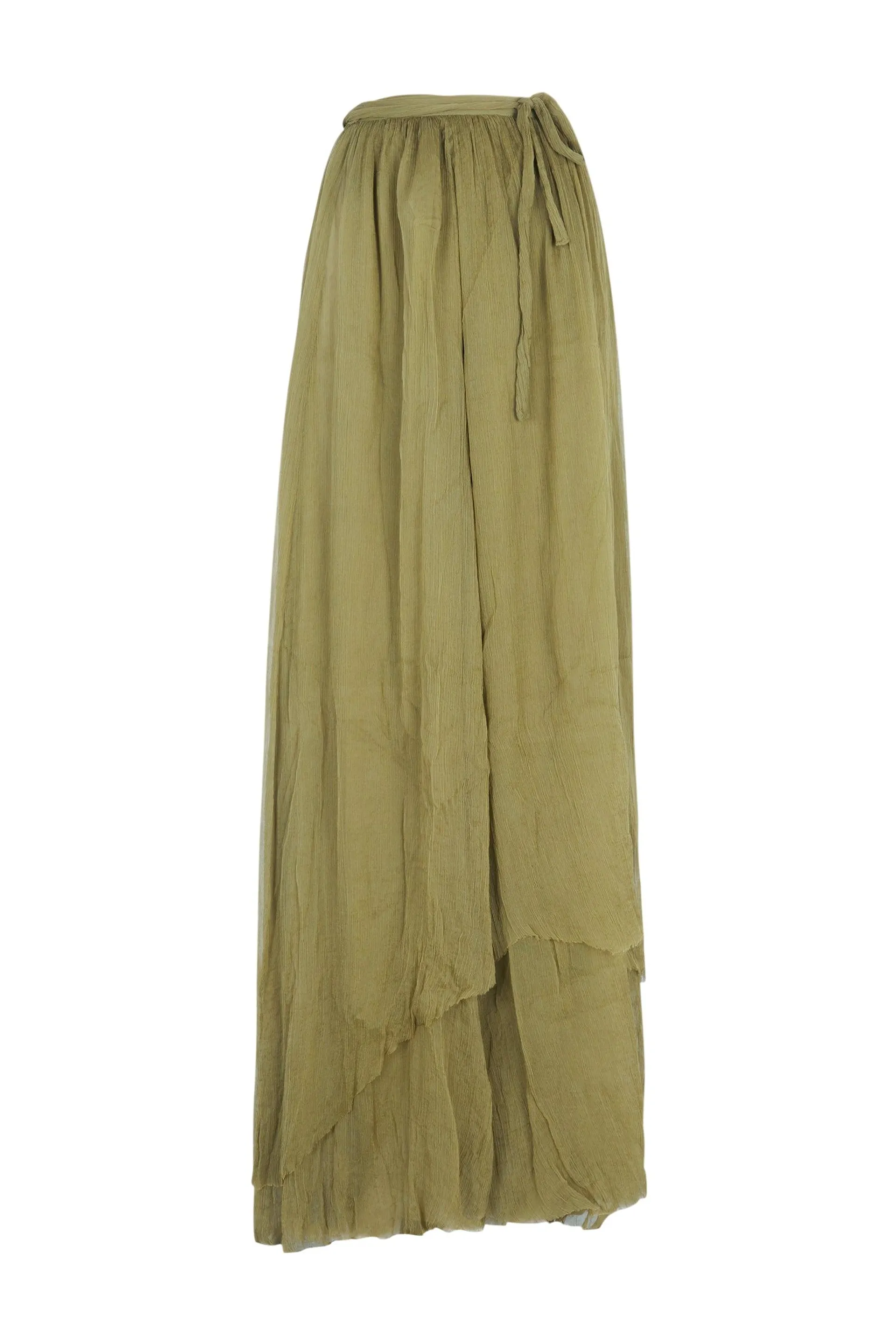 Aurora, long skirt in pistachio silk bambula