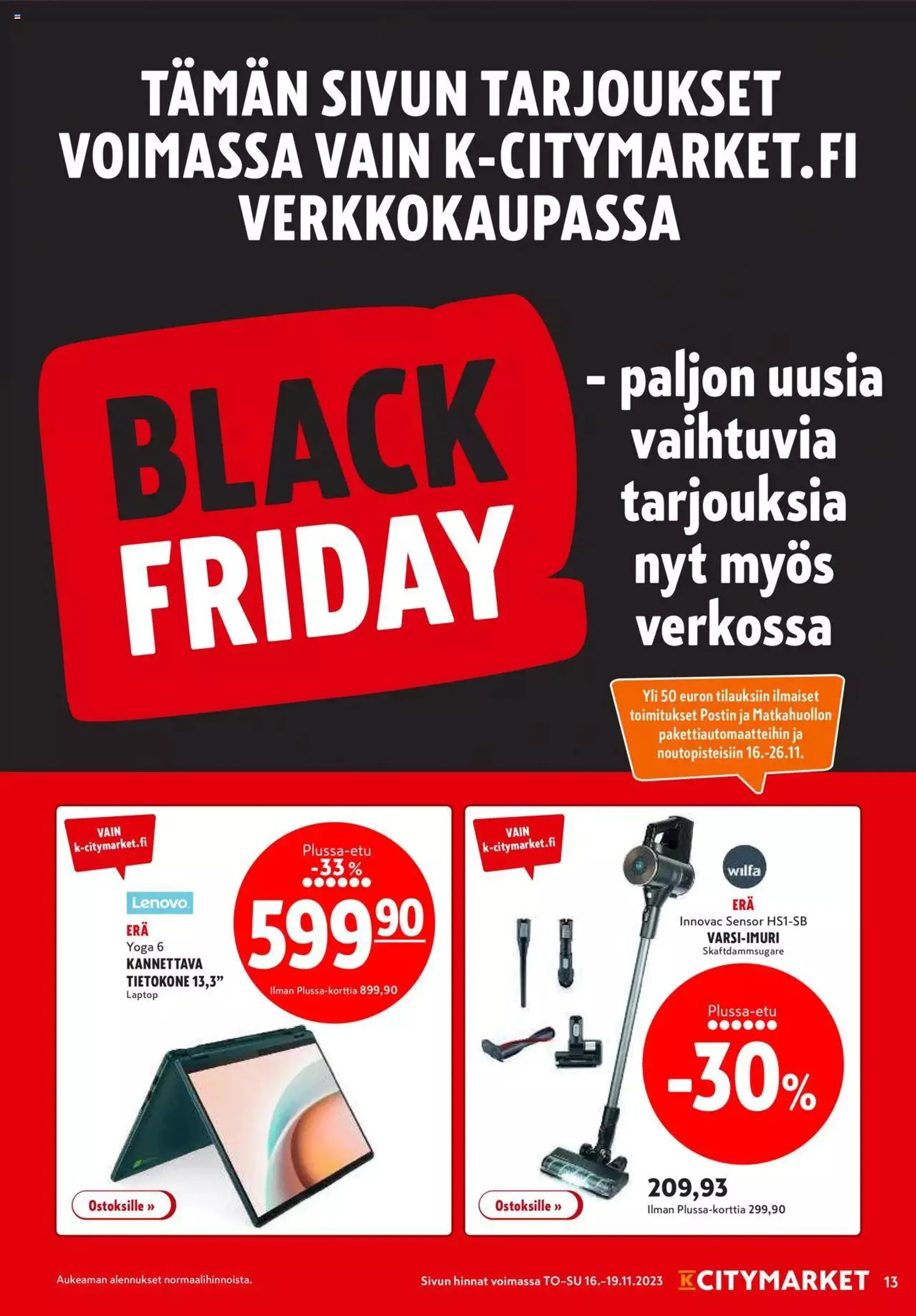 K-Citymarket - Black Friday voimassa alkaen 15. marraskuuta - 3. joulukuuta 2023 - Tarjouslehti sivu 13