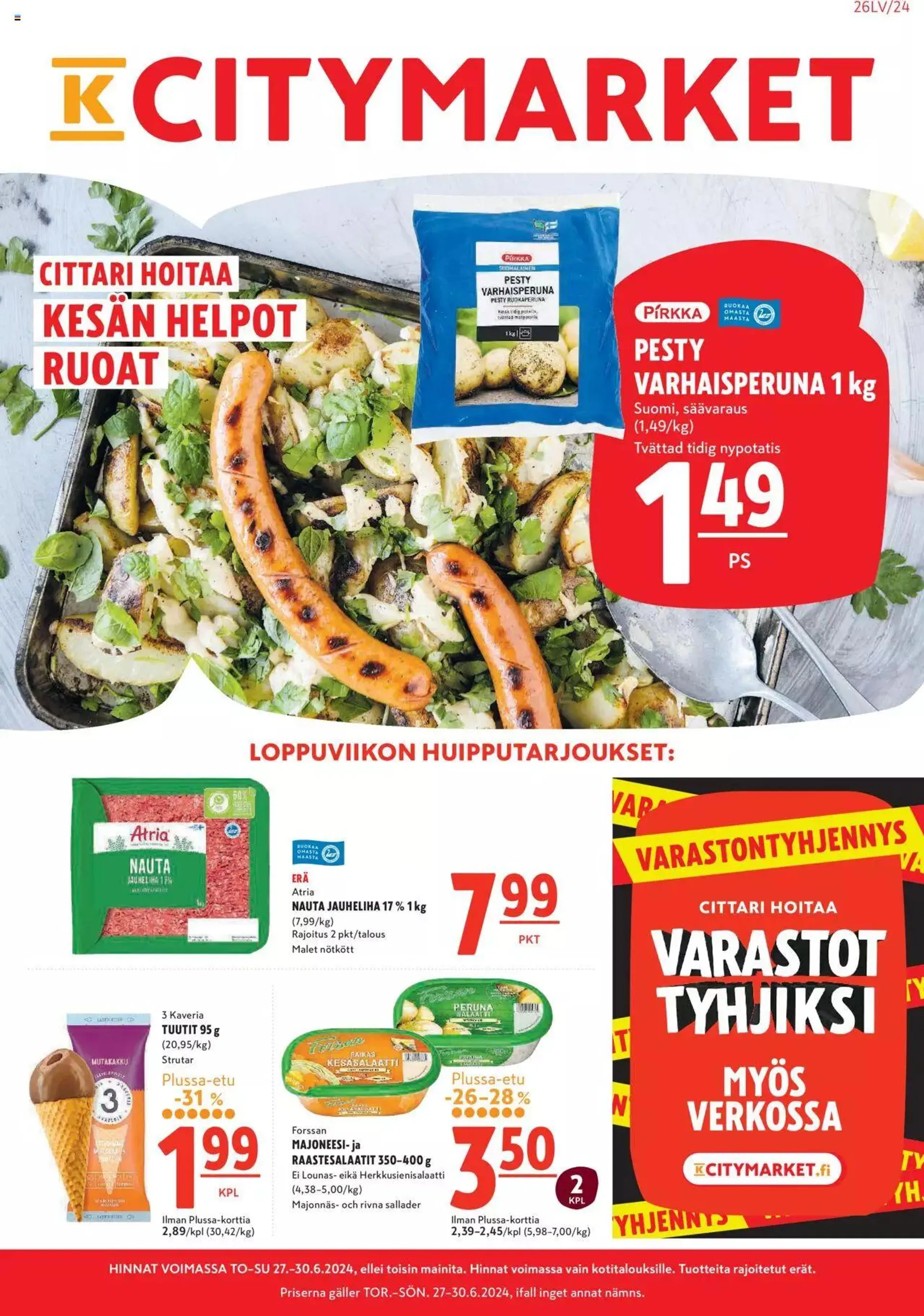 K-Citymarket tarjoukset voimassa alkaen 27. kesäkuuta - 30. kesäkuuta 2024 - Tarjouslehti sivu 1