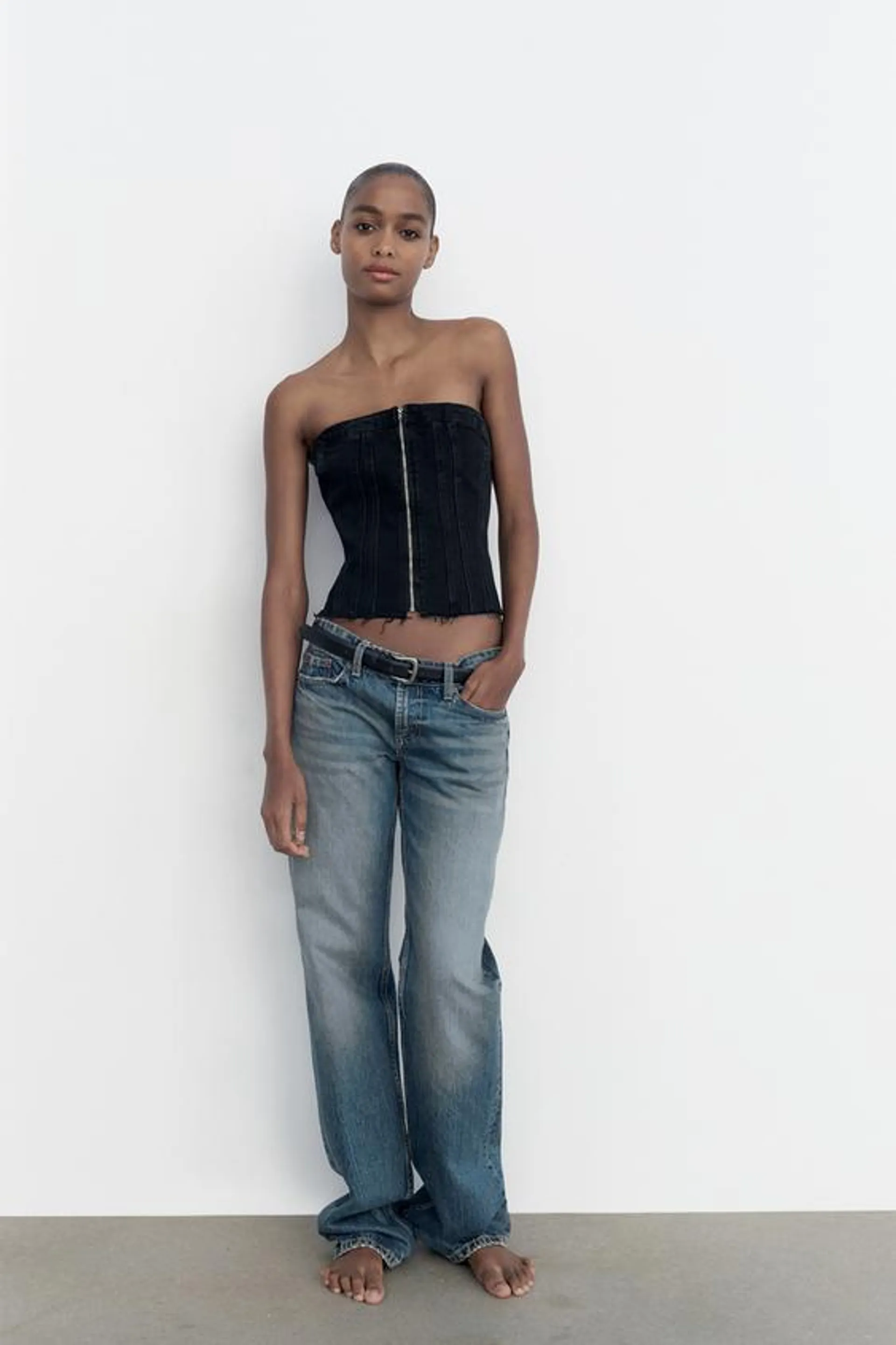 DENIM TRF CORSETRY-INSPIRED TOP