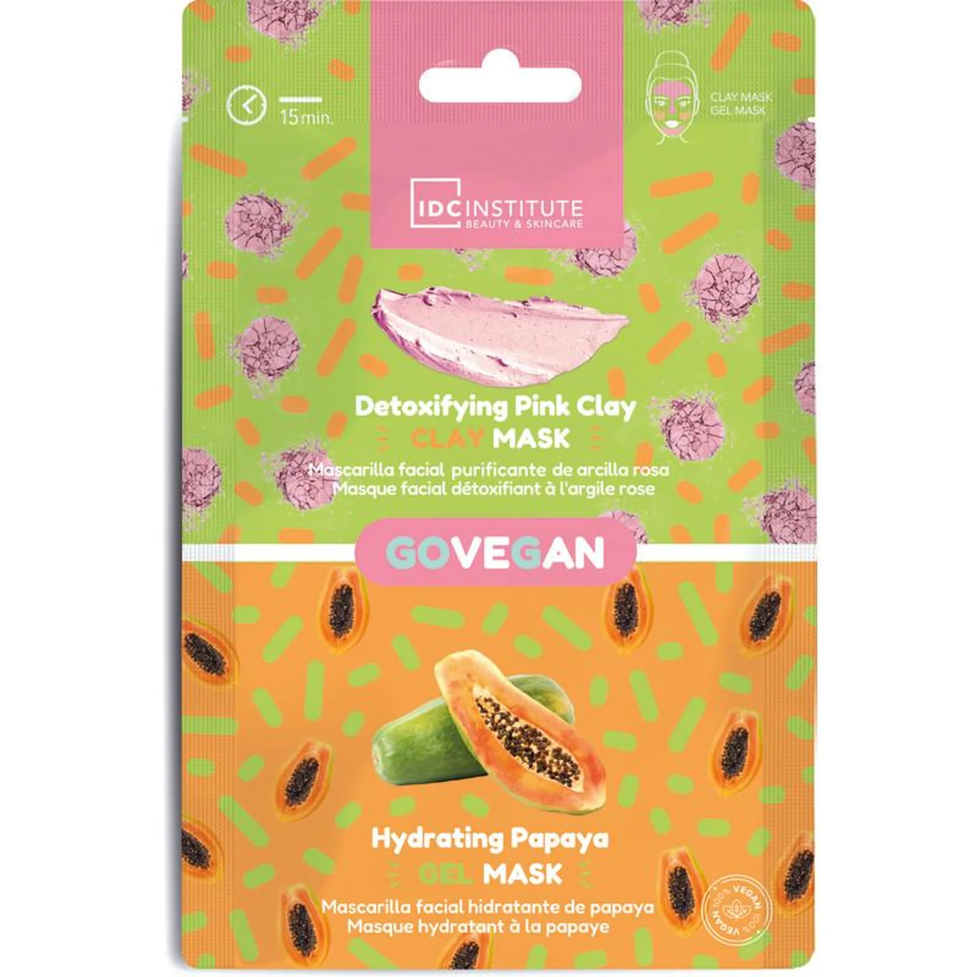 Kasvonaamiosetti IDC Institute 12 ml Go Vegan Pink Clay & Papaya