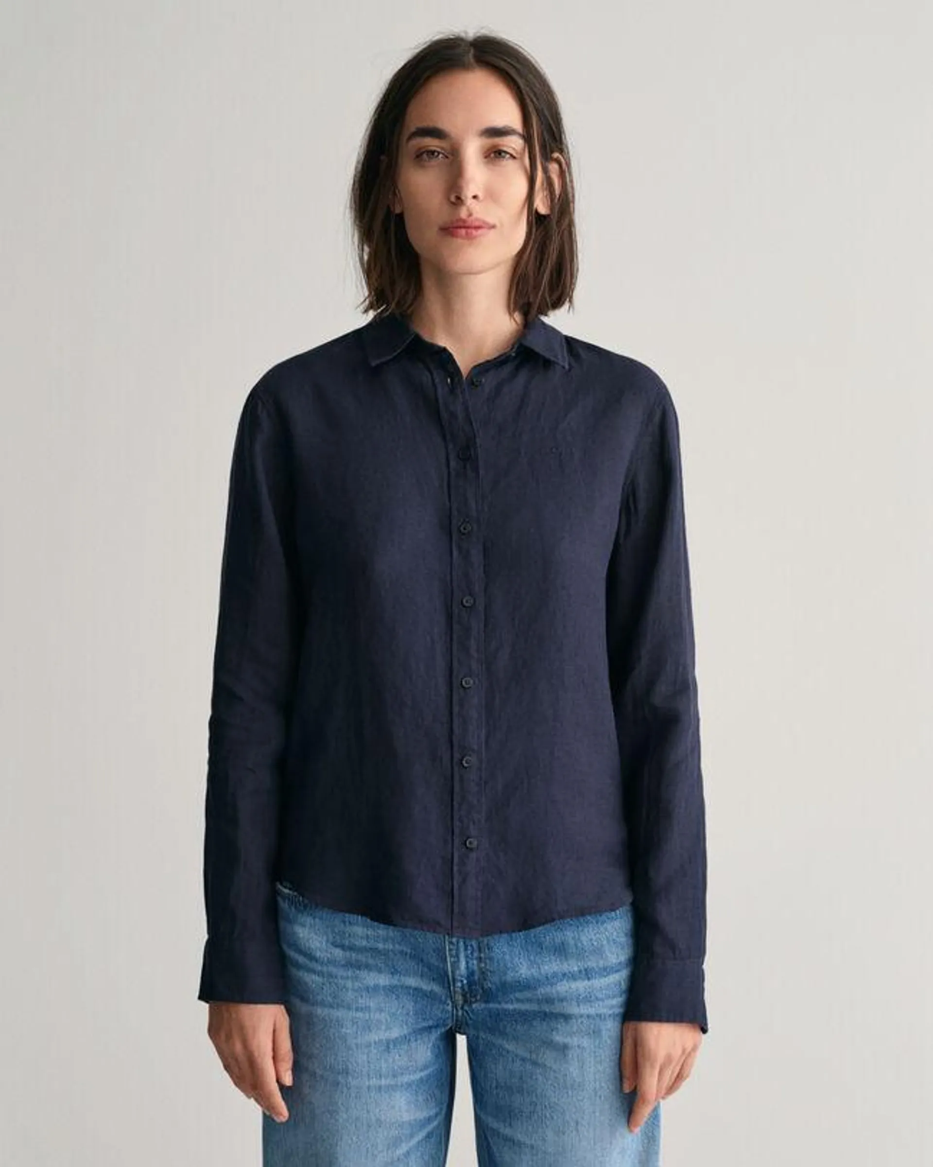 Regular fit ‑mitoitettu pellavainen chambray-paita