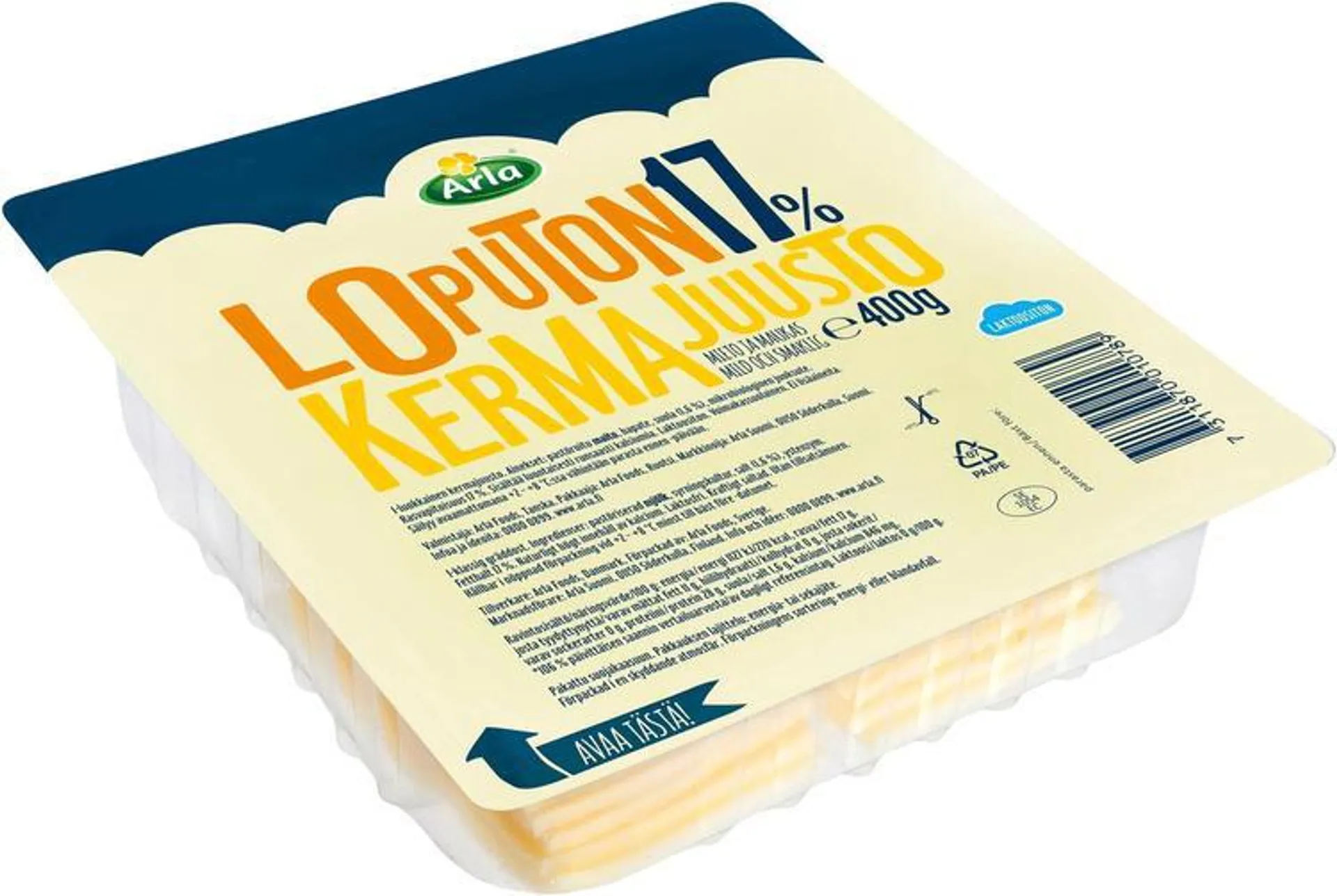 Arla Tolkuttomat Juustot Loputon kermajuusto 17% 400g viipale