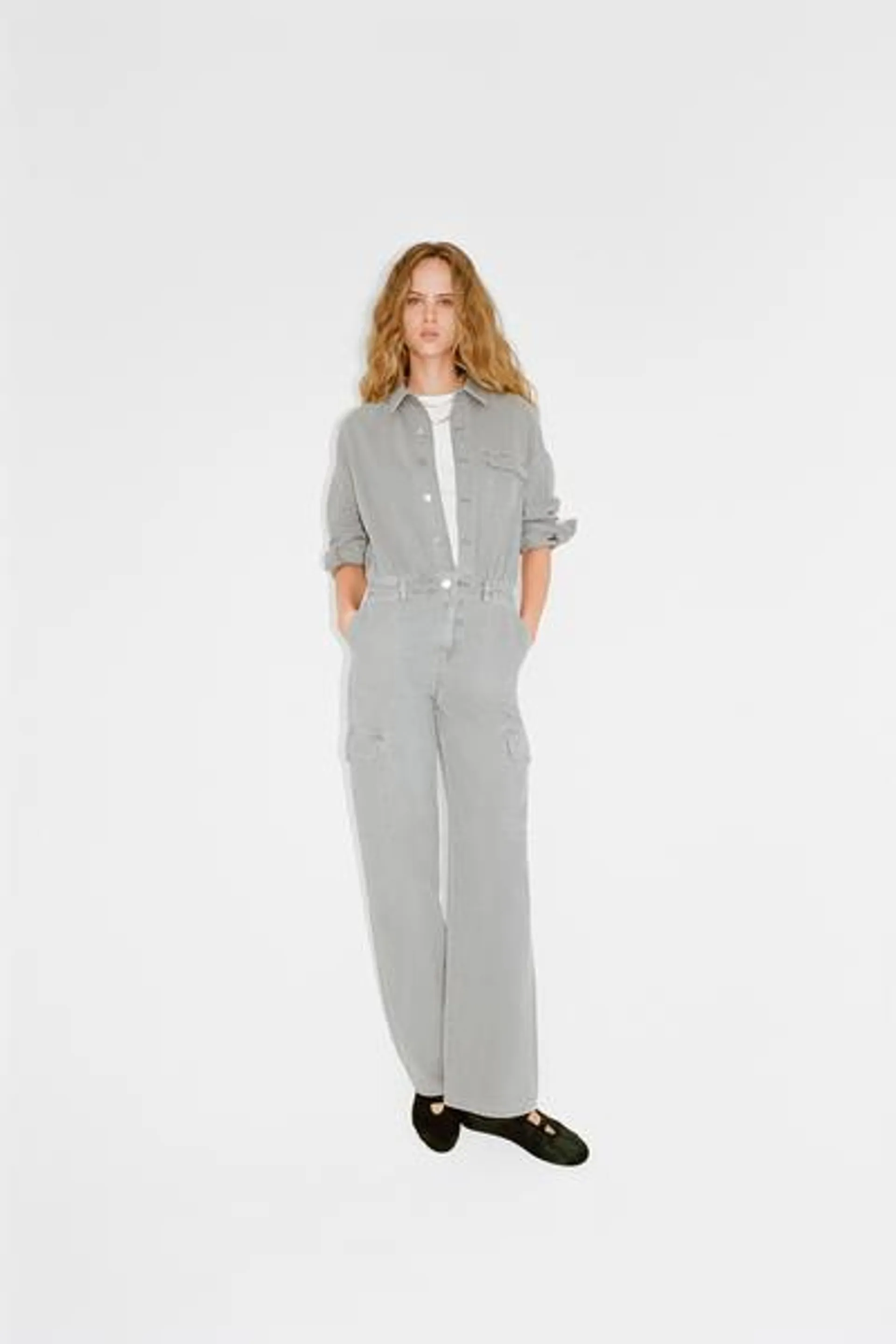 TRF FADED-EFFECT DENIM JUMPSUIT