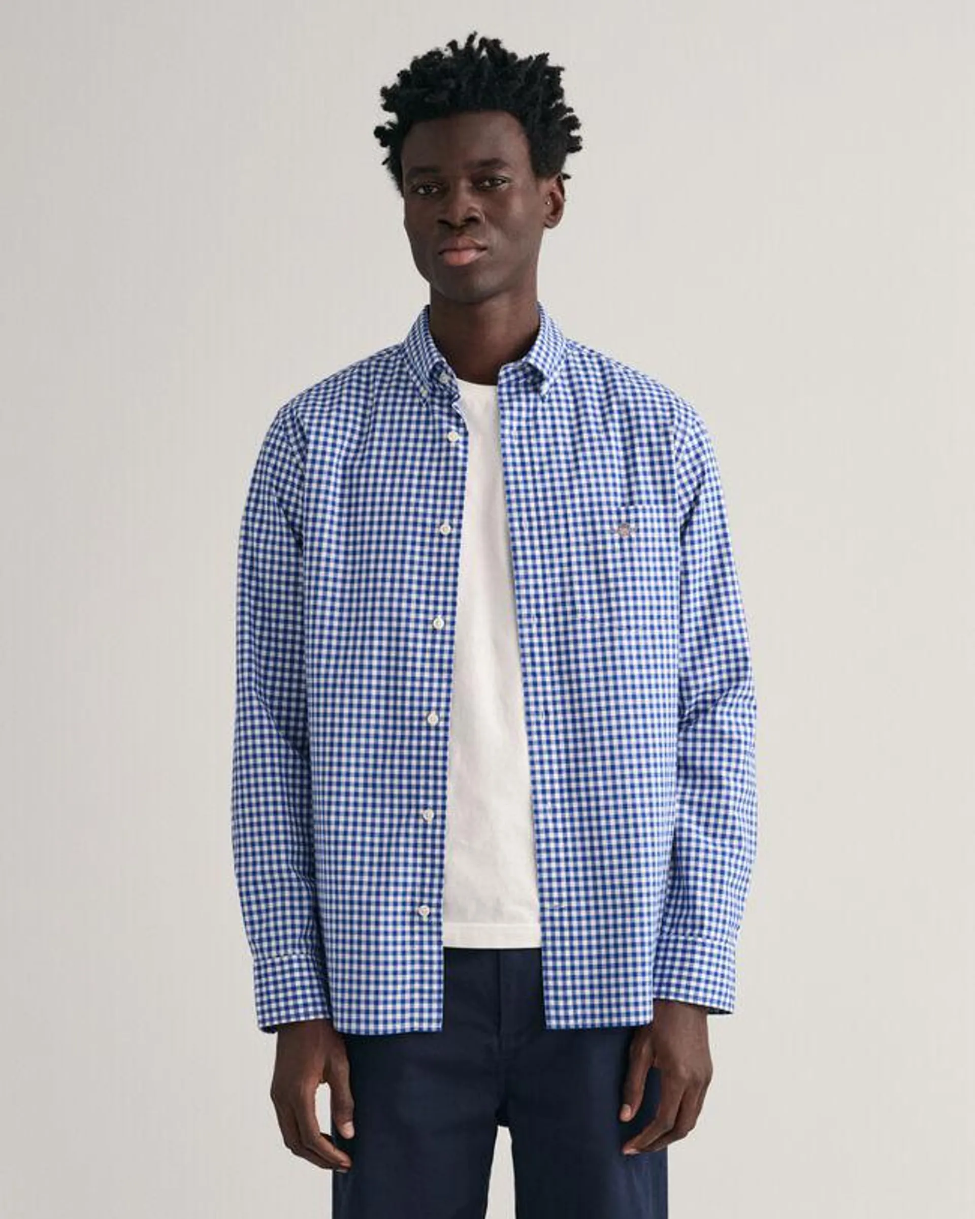 Regular fit ‑mitoitettu gingham-ruutuinen popliinipaita