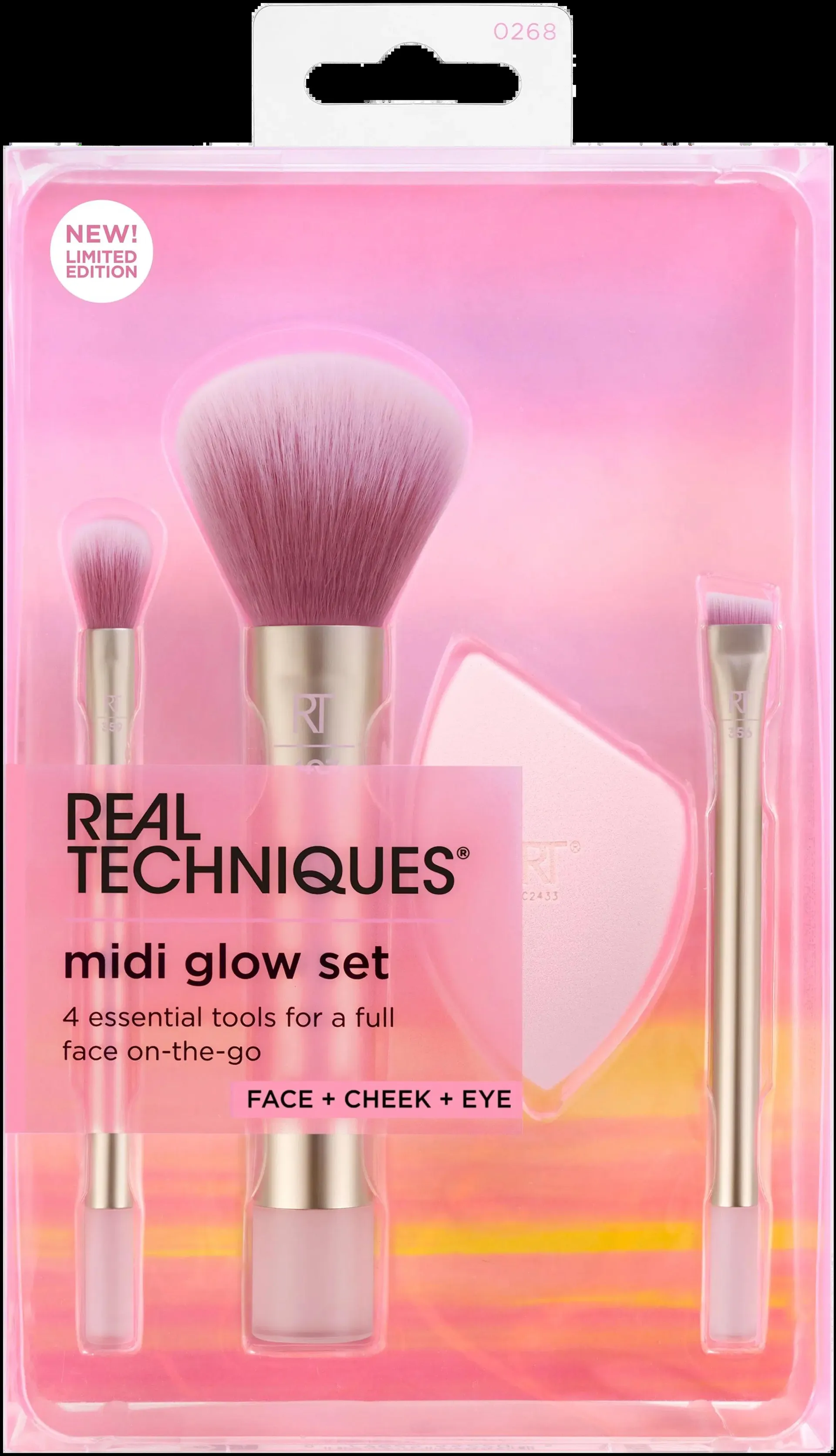 Real Techniques Midi Glow Set-sivellin ja meikkisieni setti