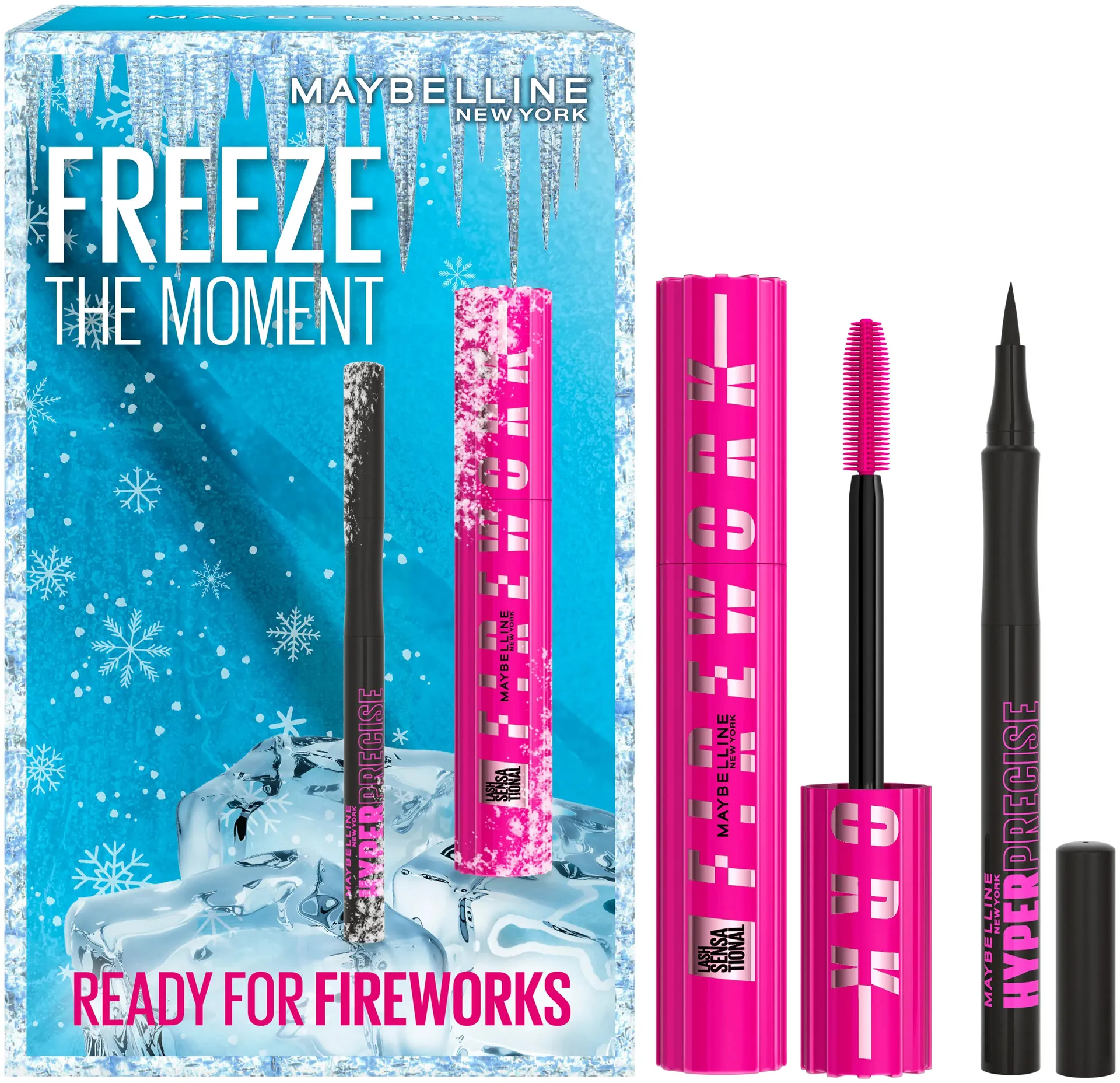 Maybelline New York Ready For Fireworks lahjapakkaus - maskara 10ml ja silmänrajauskynä 1ml