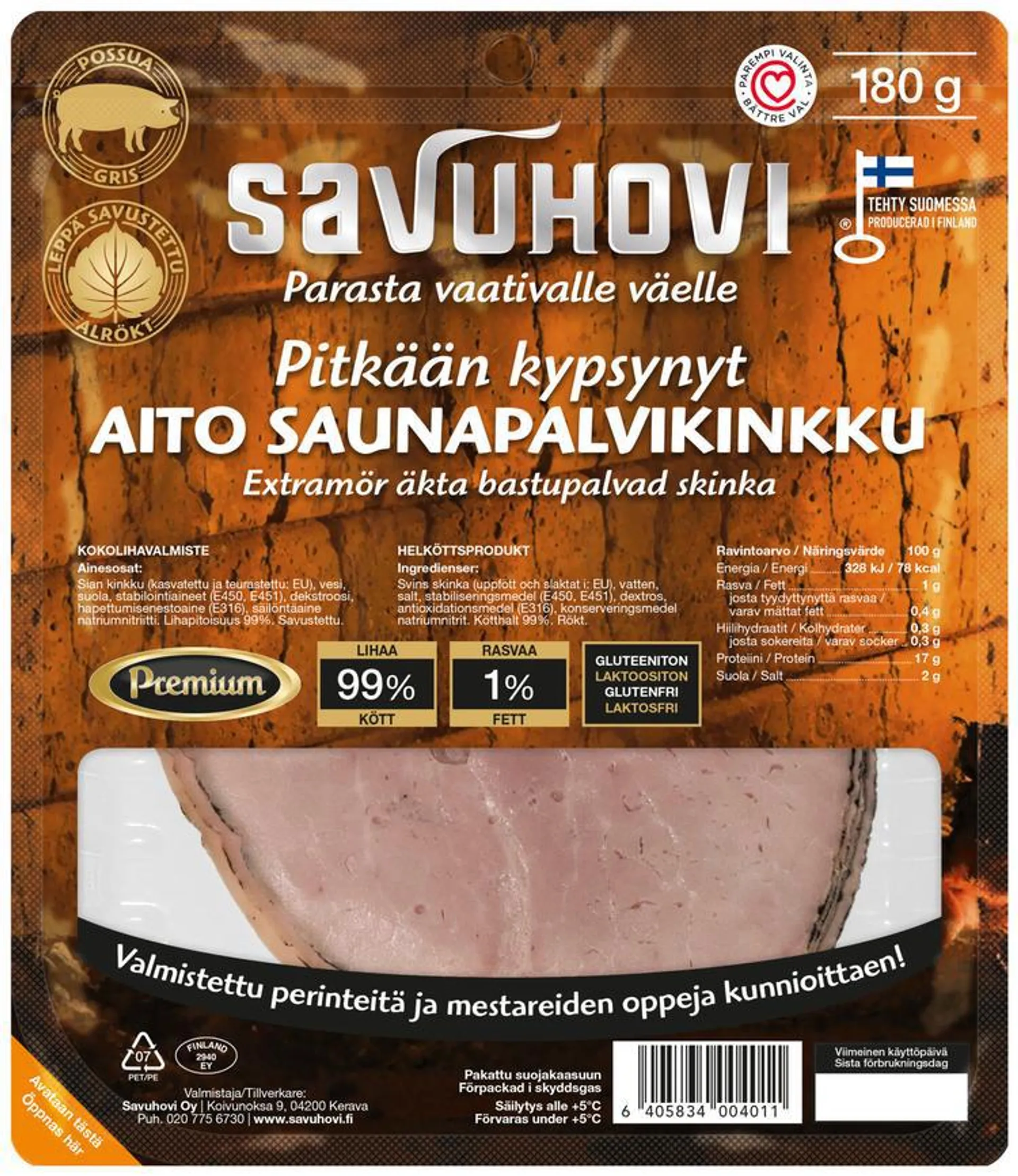 Savuhovi Pitkään Kypsynyt Aito Saunapalvikinkku 180g