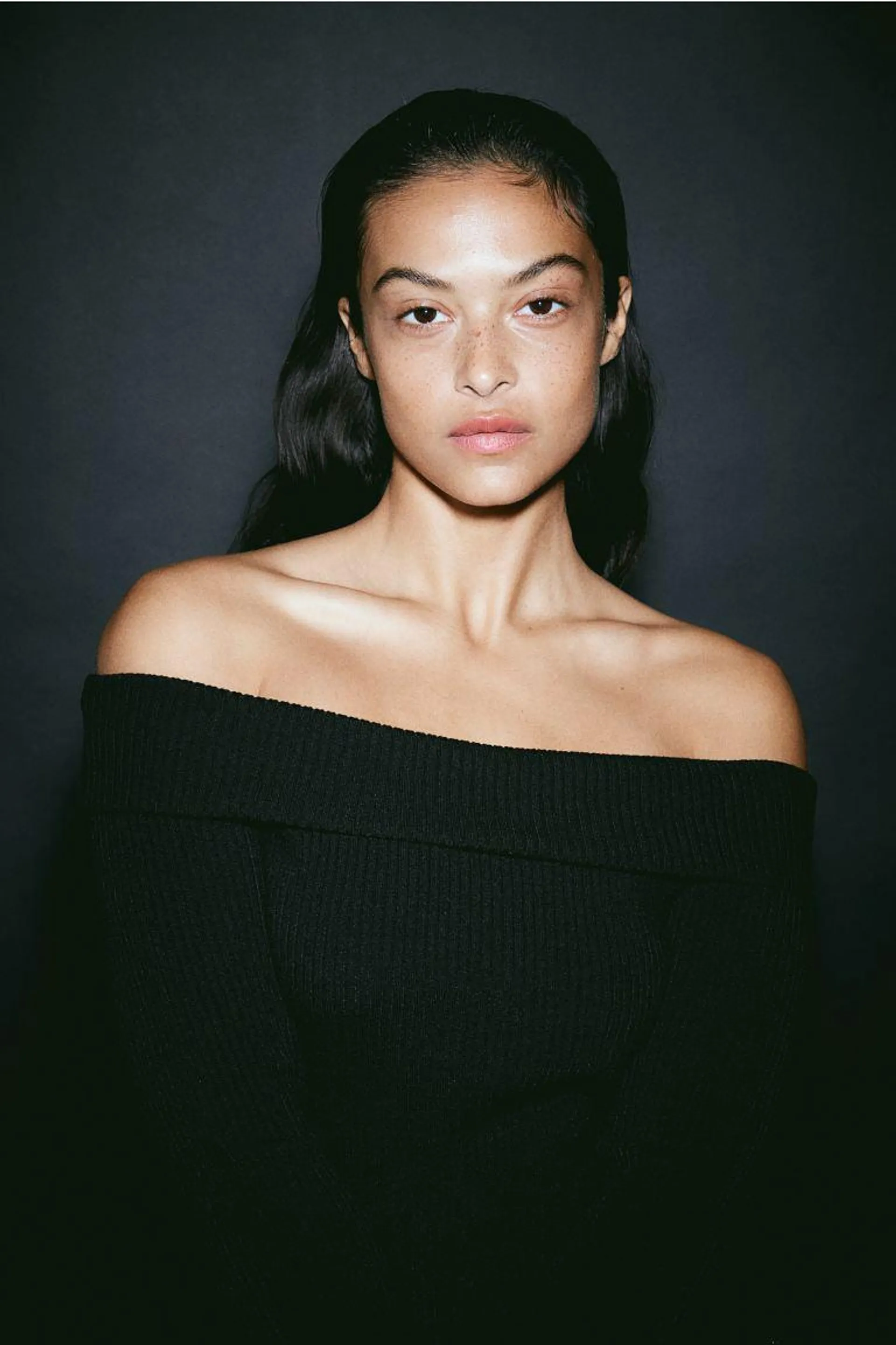 Rib-knit off-the-shoulder top