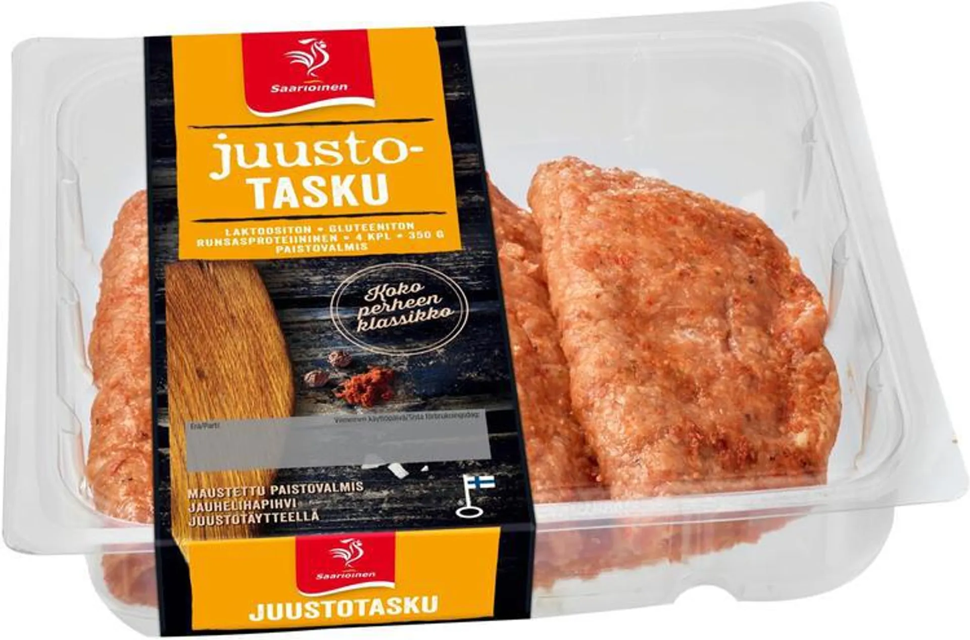 Saarioinen Juustotasku kypsentämätön juustolla täytetty jauhelihapihvi sulatettu 4kpl 350g