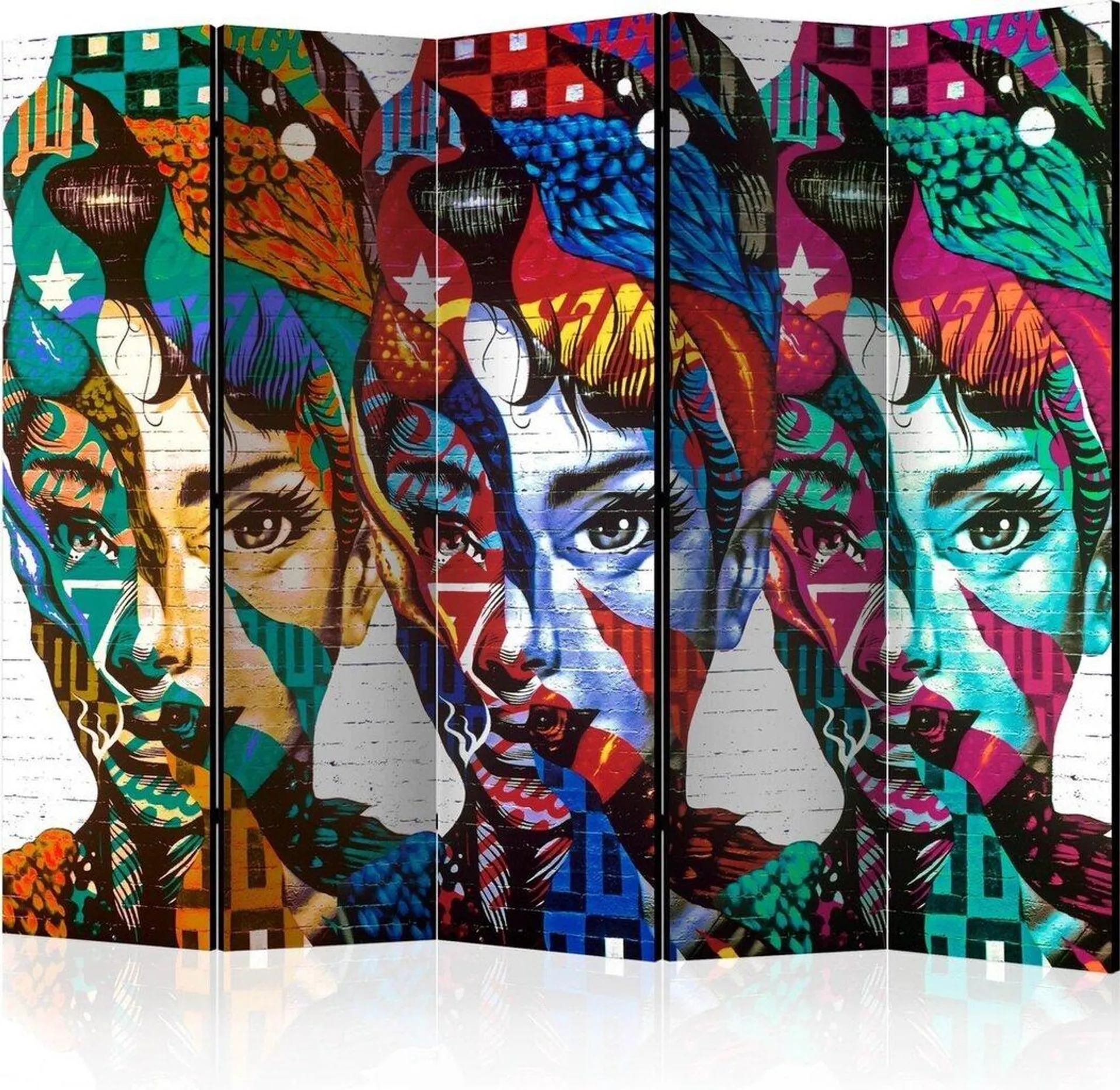 Sermi - Colorful Faces II [Room Dividers], 225x172 cm