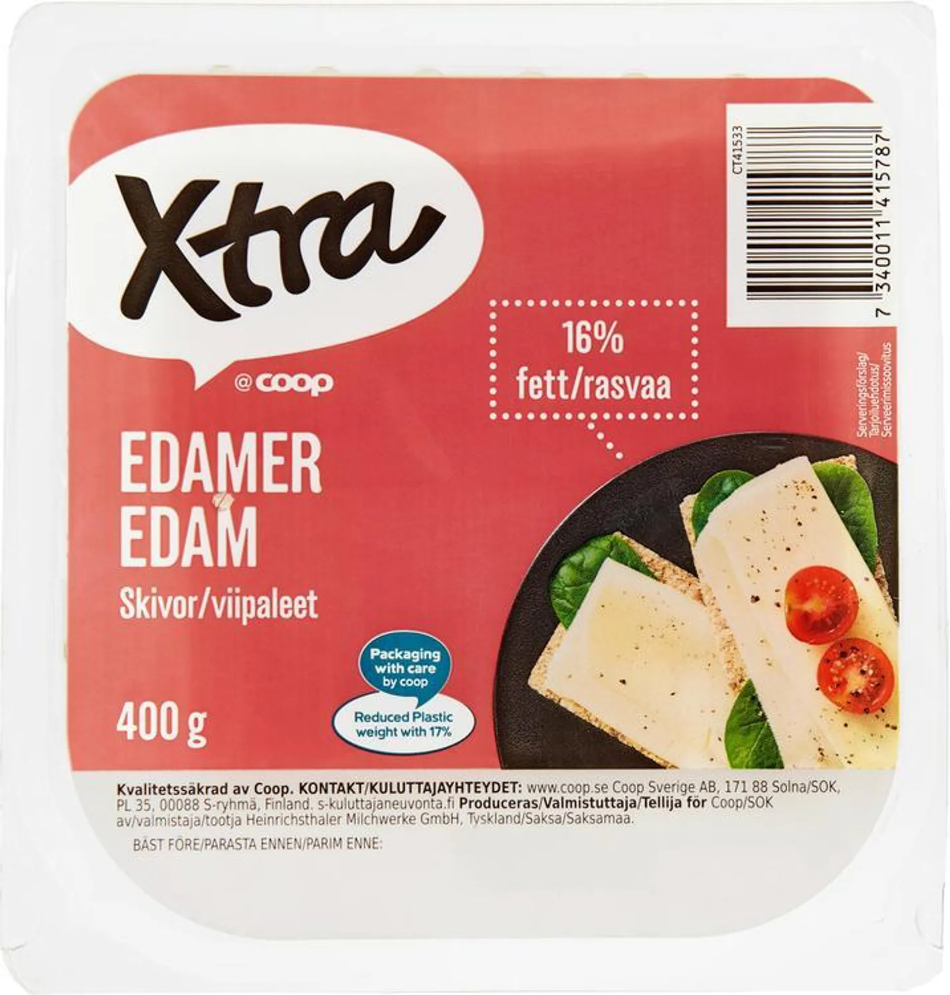 Xtra Edam 16 % viipaleet 400 g