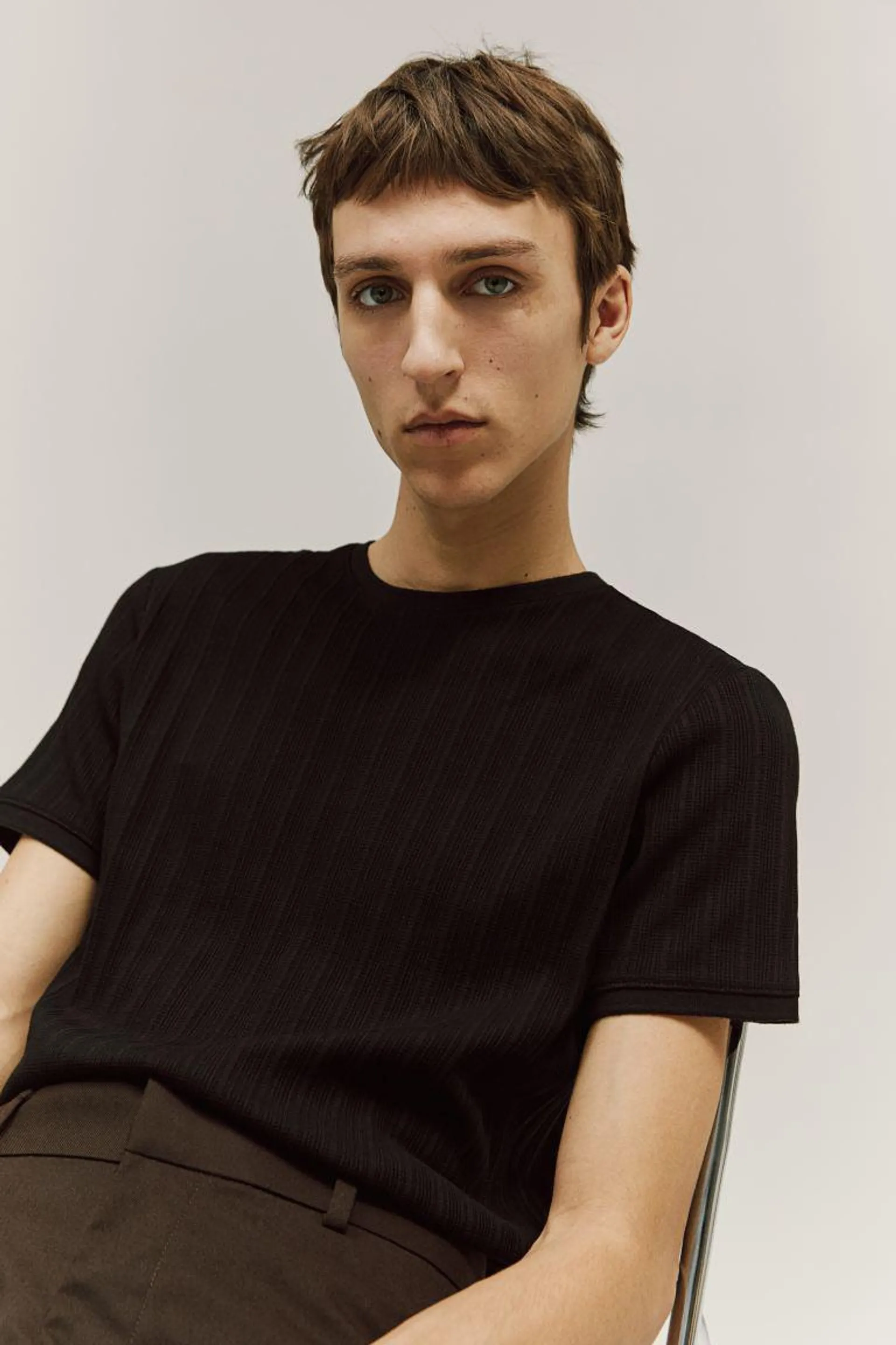 Regular Fit Pointelle-knit T-shirt