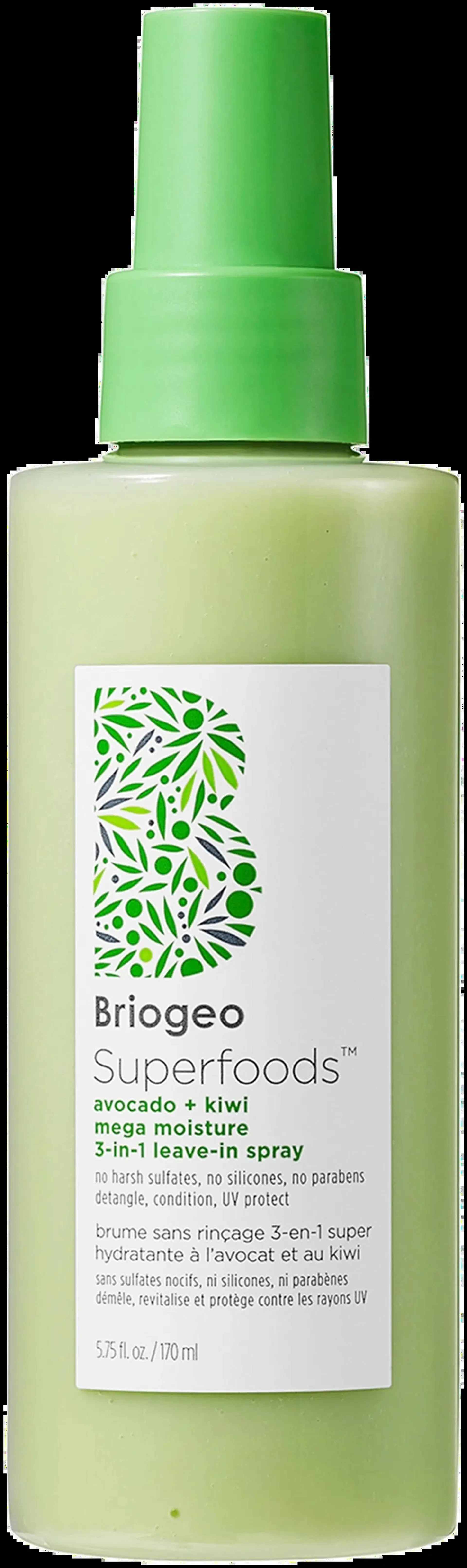 Briogeo Superfoods™ Avocado + Kiwi Mega Moisture 3-in-1 Leave-In Spray kosteuttava suihke 170ml