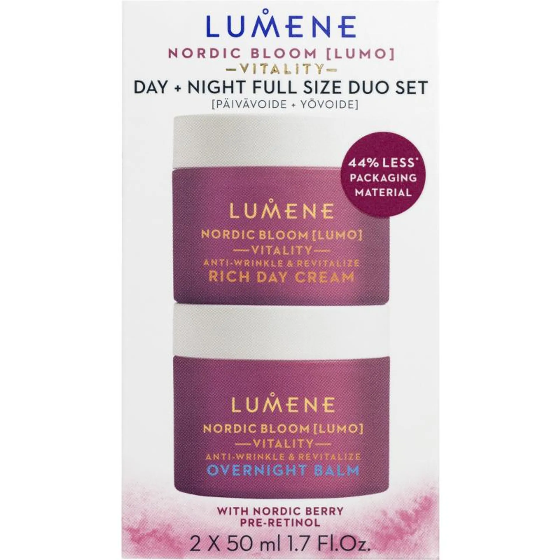 Tuplapakkaus Lumene LUMO 2 x 50 ml Vitality päivävoide + yövoide