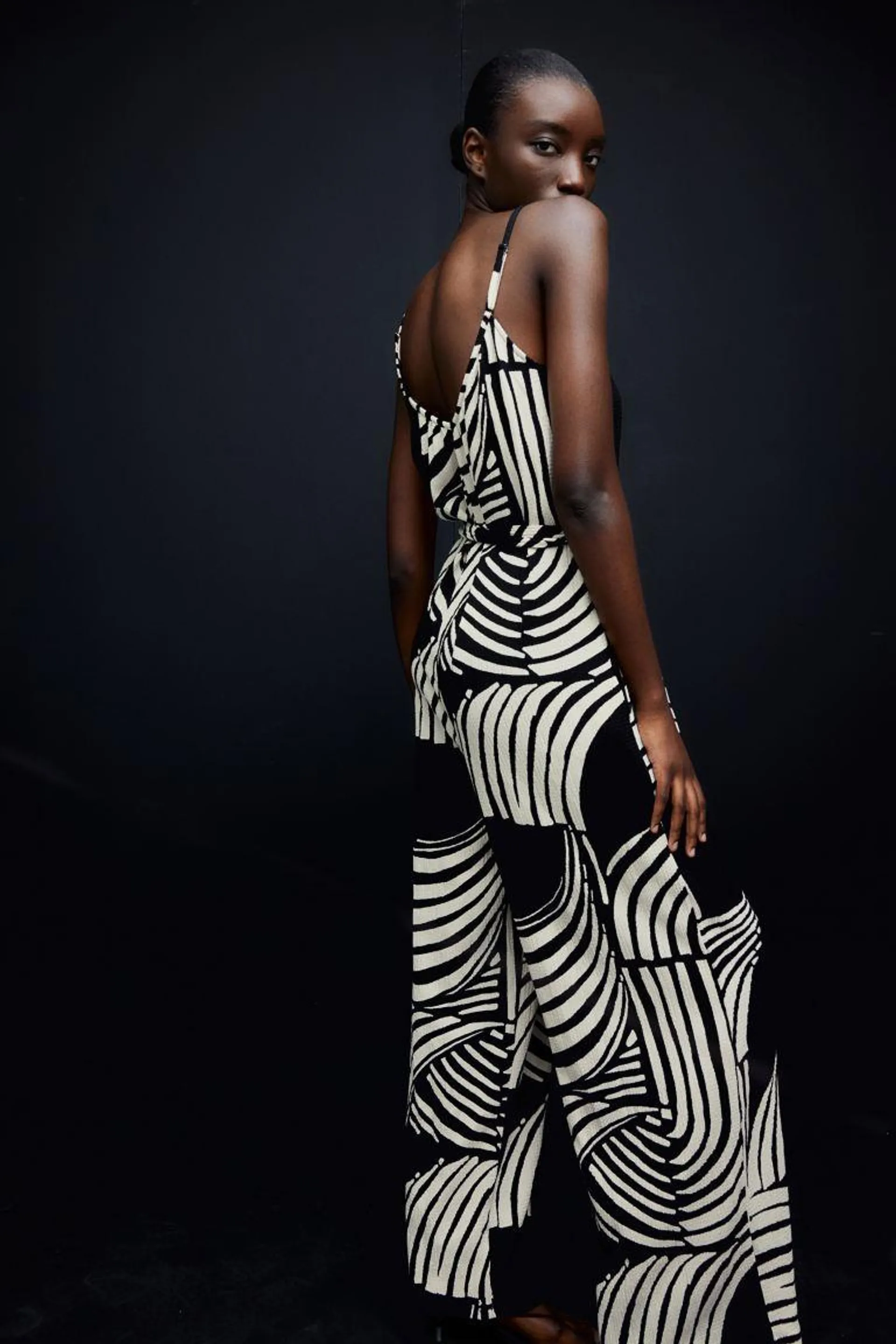 Tie-belt jersey jumpsuit