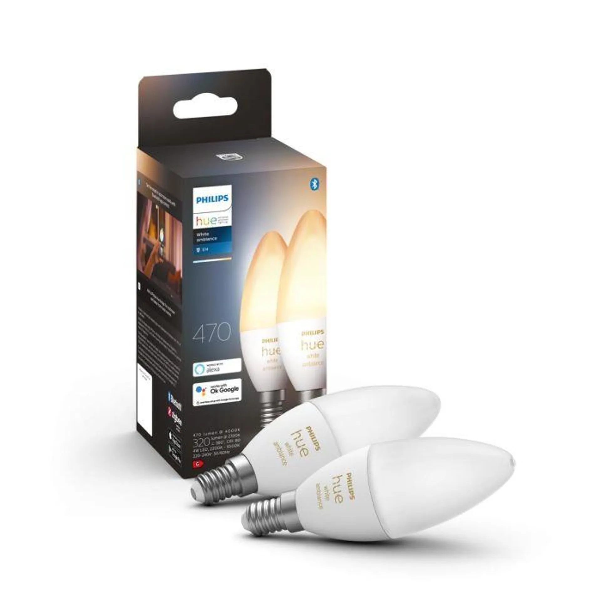 PHILIPS HUE WHITE AMBIANCE ÄLYLAMPPU 4W E14 2KPL 320L 2200-650