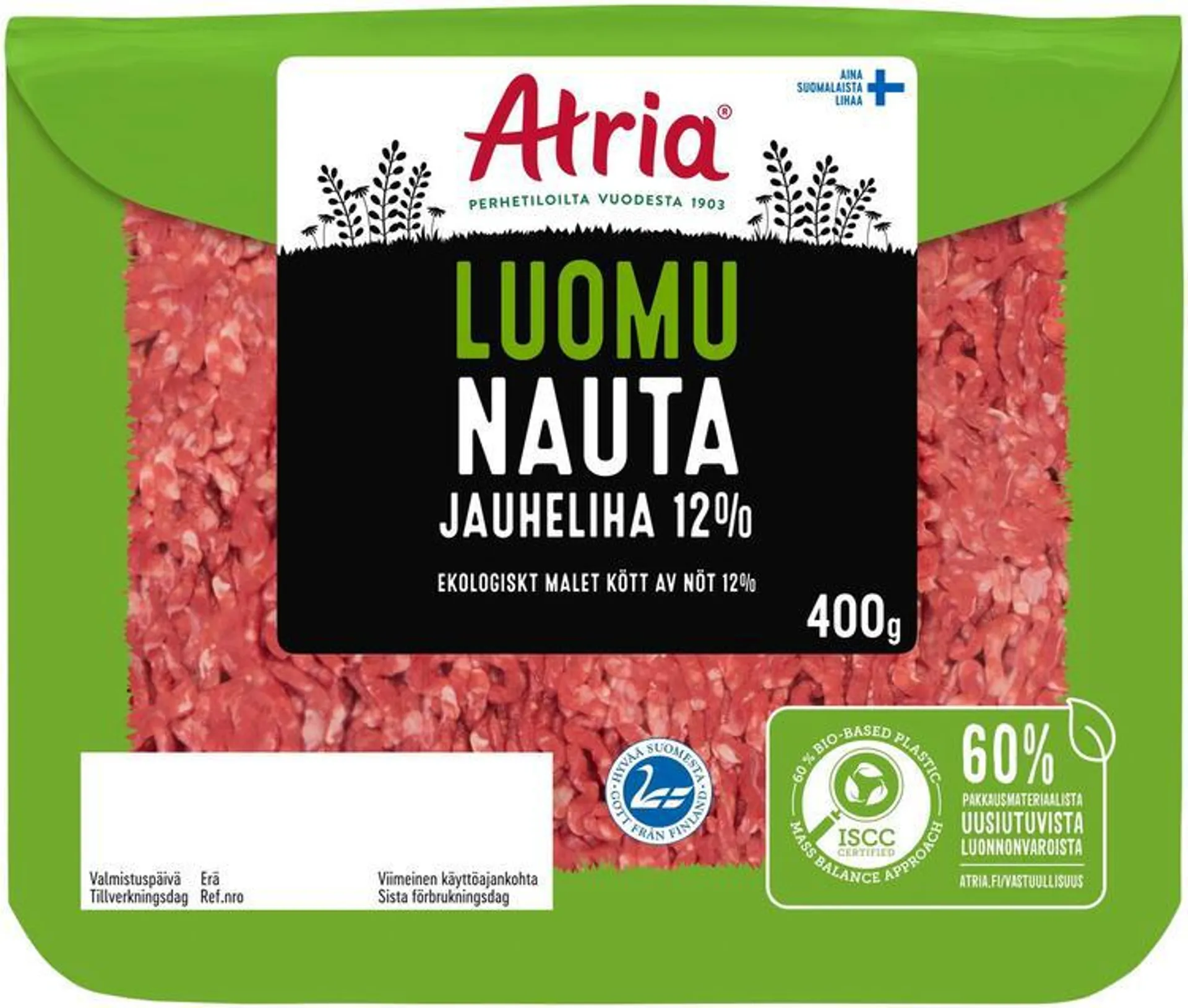 Atria Luomu Nauta Jauheliha 12% 400g